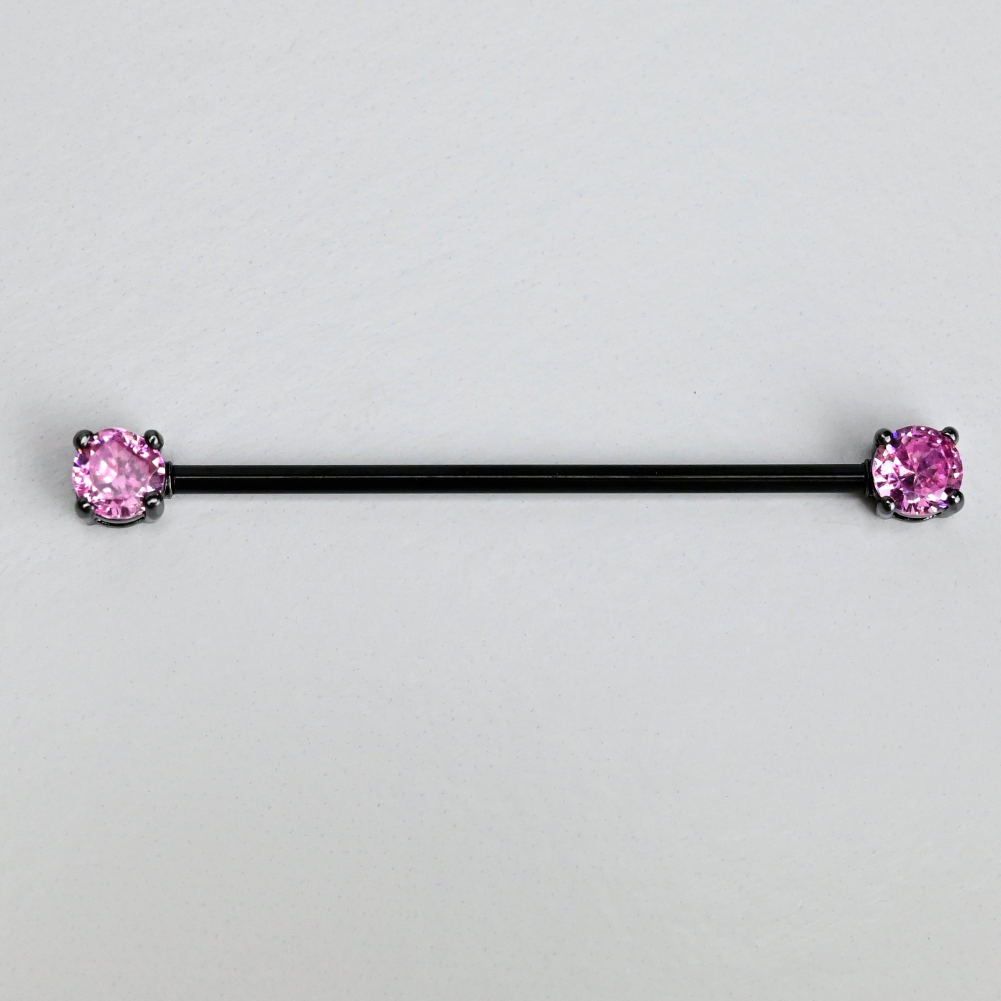 14G Pink Gem Black Forward Facing Internally Threaded Industrial Barbell 38mm