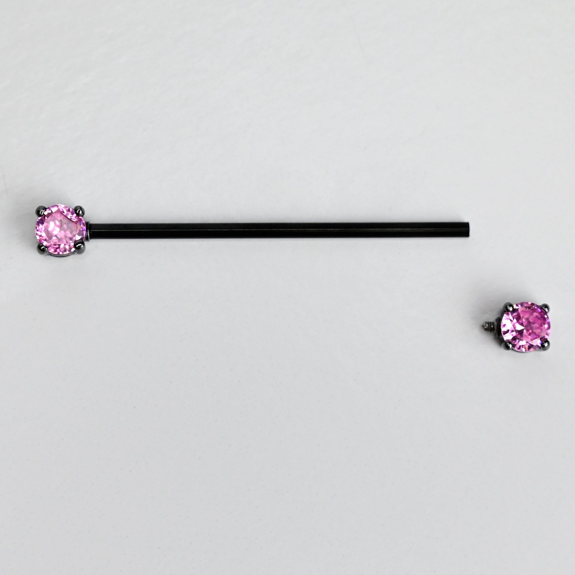 14G Pink Gem Black Forward Facing Internally Threaded Industrial Barbell 38mm