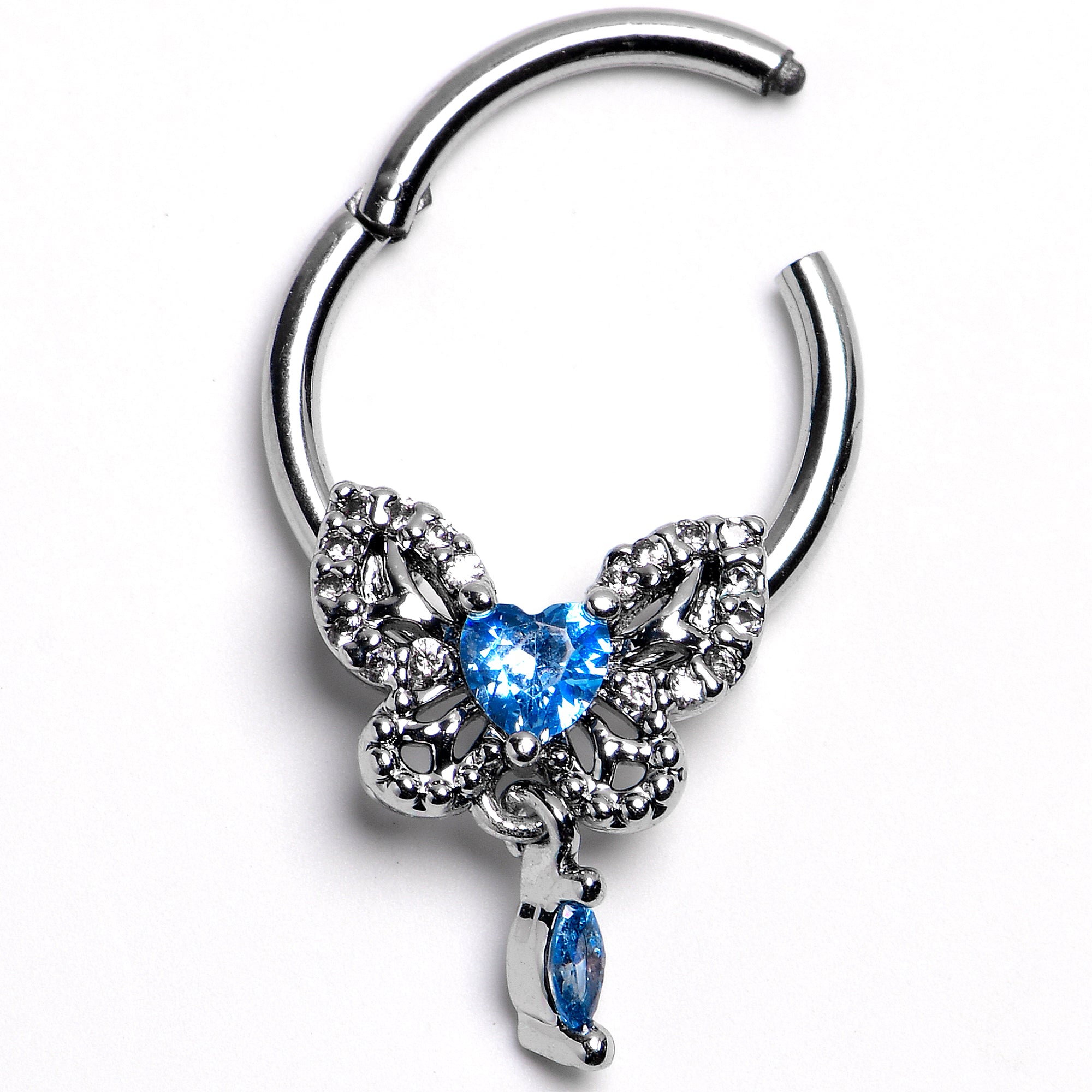 16G 5/16 Blue Gem Whimsical Butterfly Segment Ring with Dangle