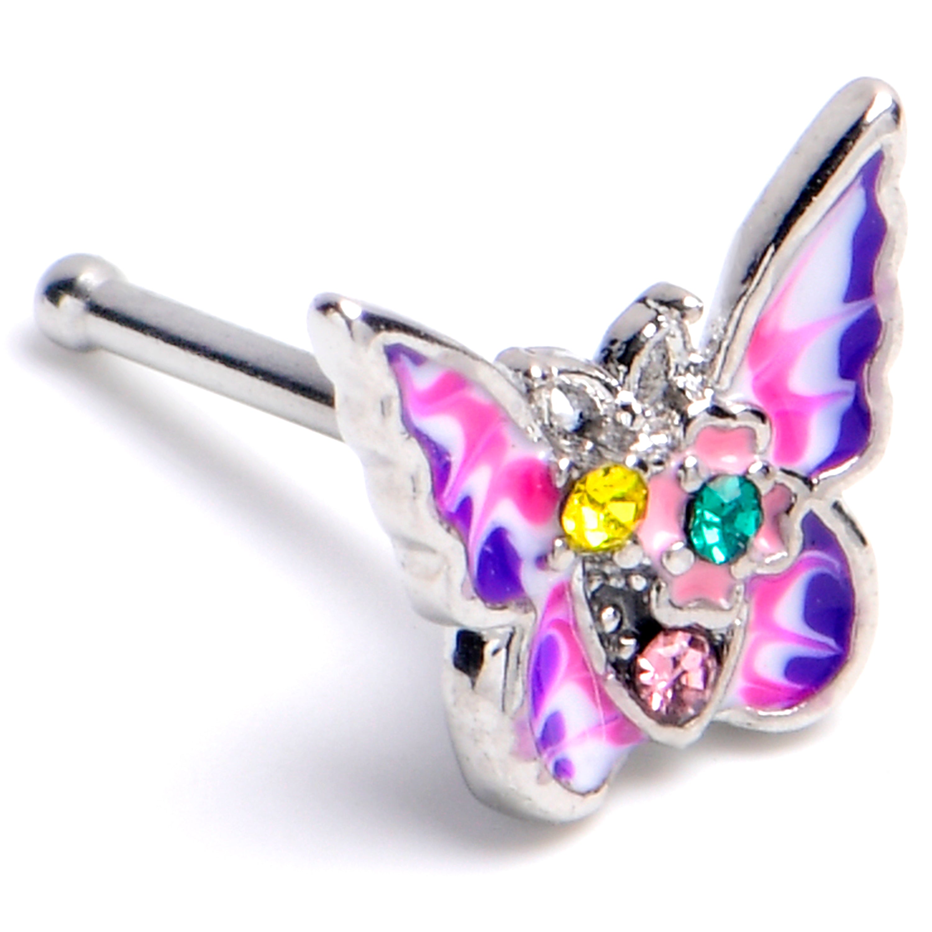 20G 1/4 Yellow Green Gem Exotic Butterfly Nose Bone