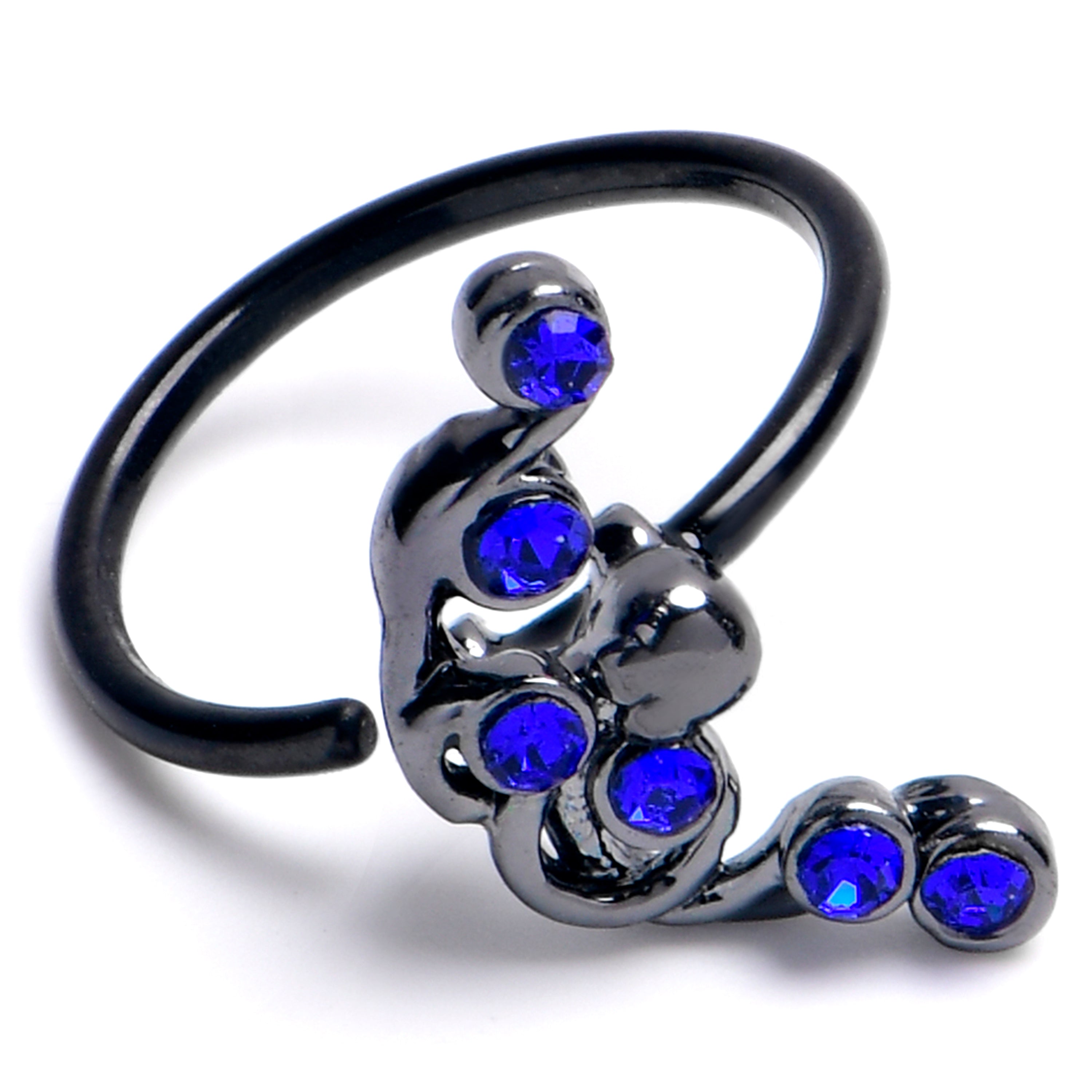 20G 5/16 Blue Gem Black Scrolling Elegance Nose Hoop