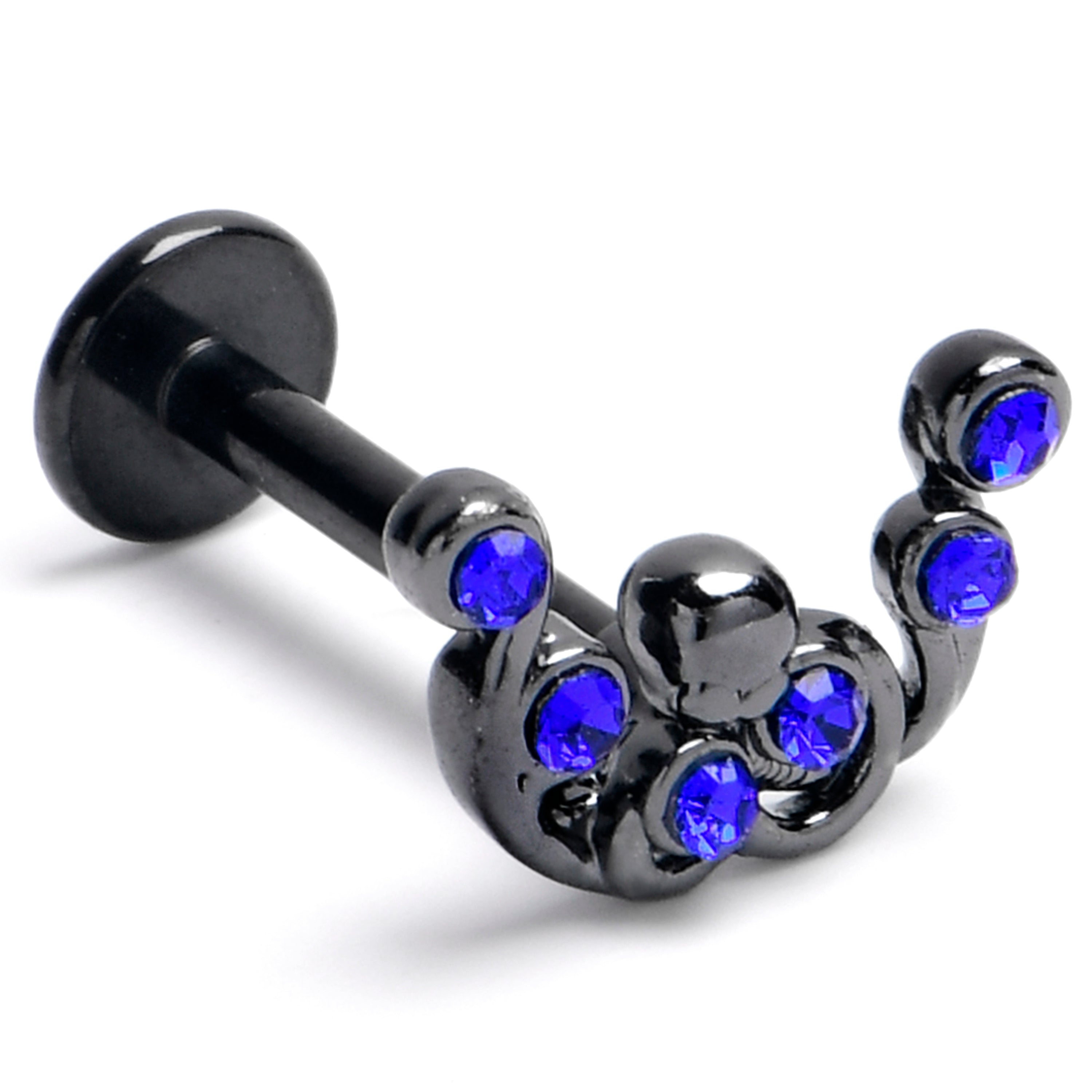 16G 5/16 Blue Gem Black Scrolling Elegance Labret Monroe Tragus