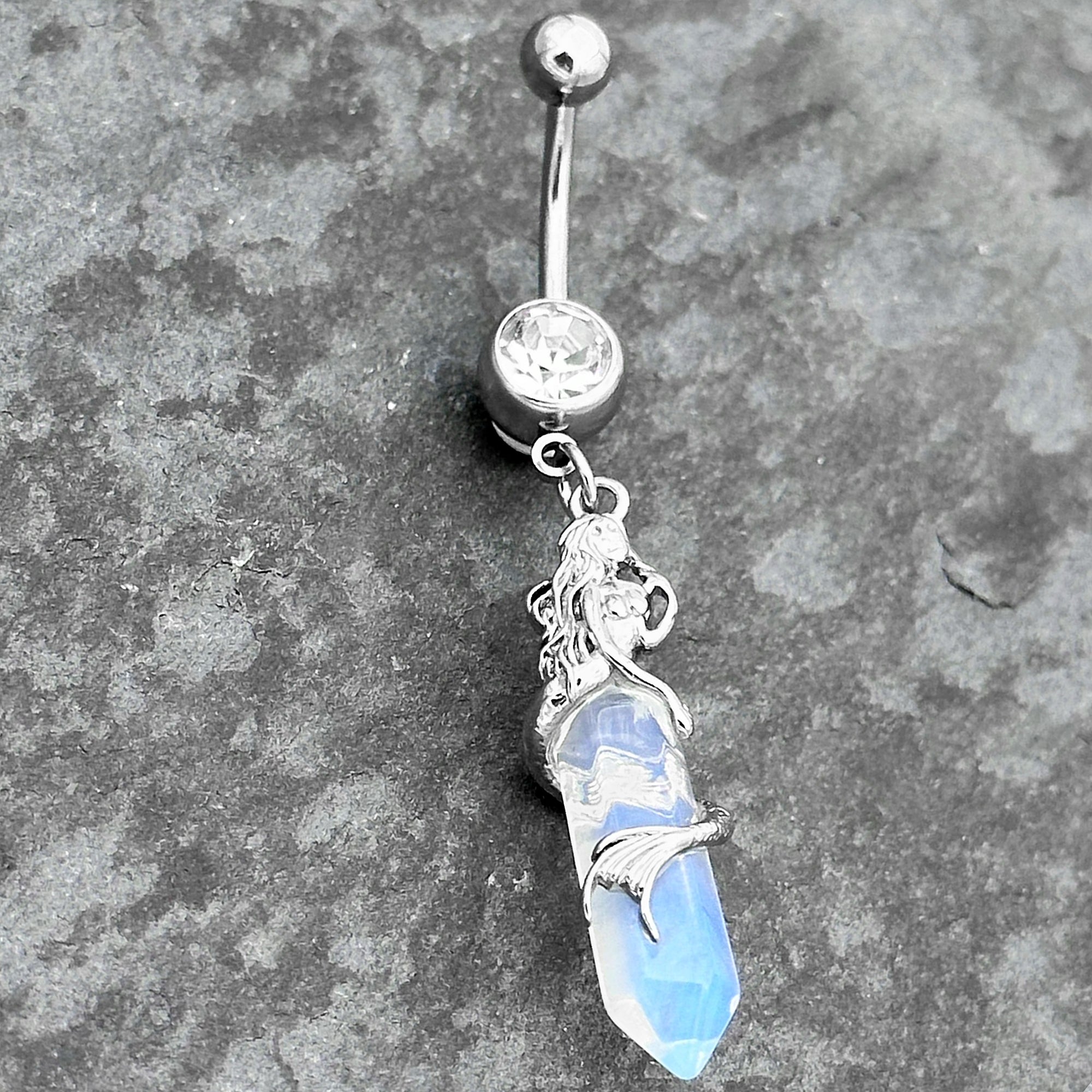 Clear Gem Mermaid Rider Dangle Belly Ring