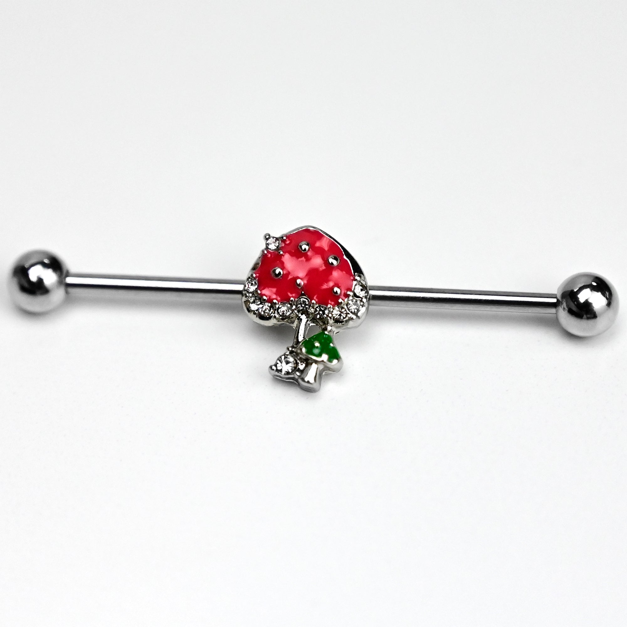 14G Clear Gem Glamour Shroom Dangle Industrial Barbell 38mm