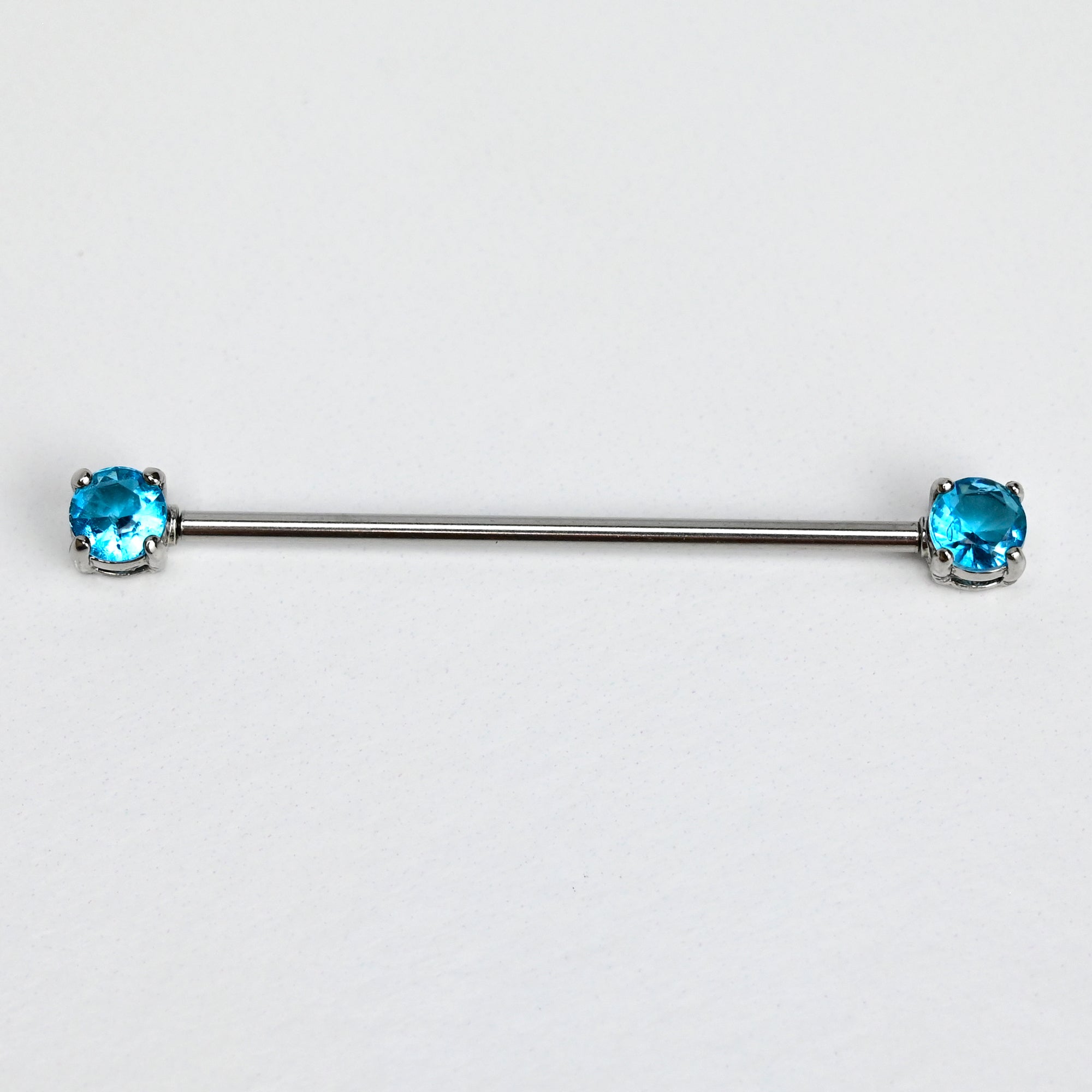 14G Blue CZ Gem Internally Threaded Industrial Barbell 38mm