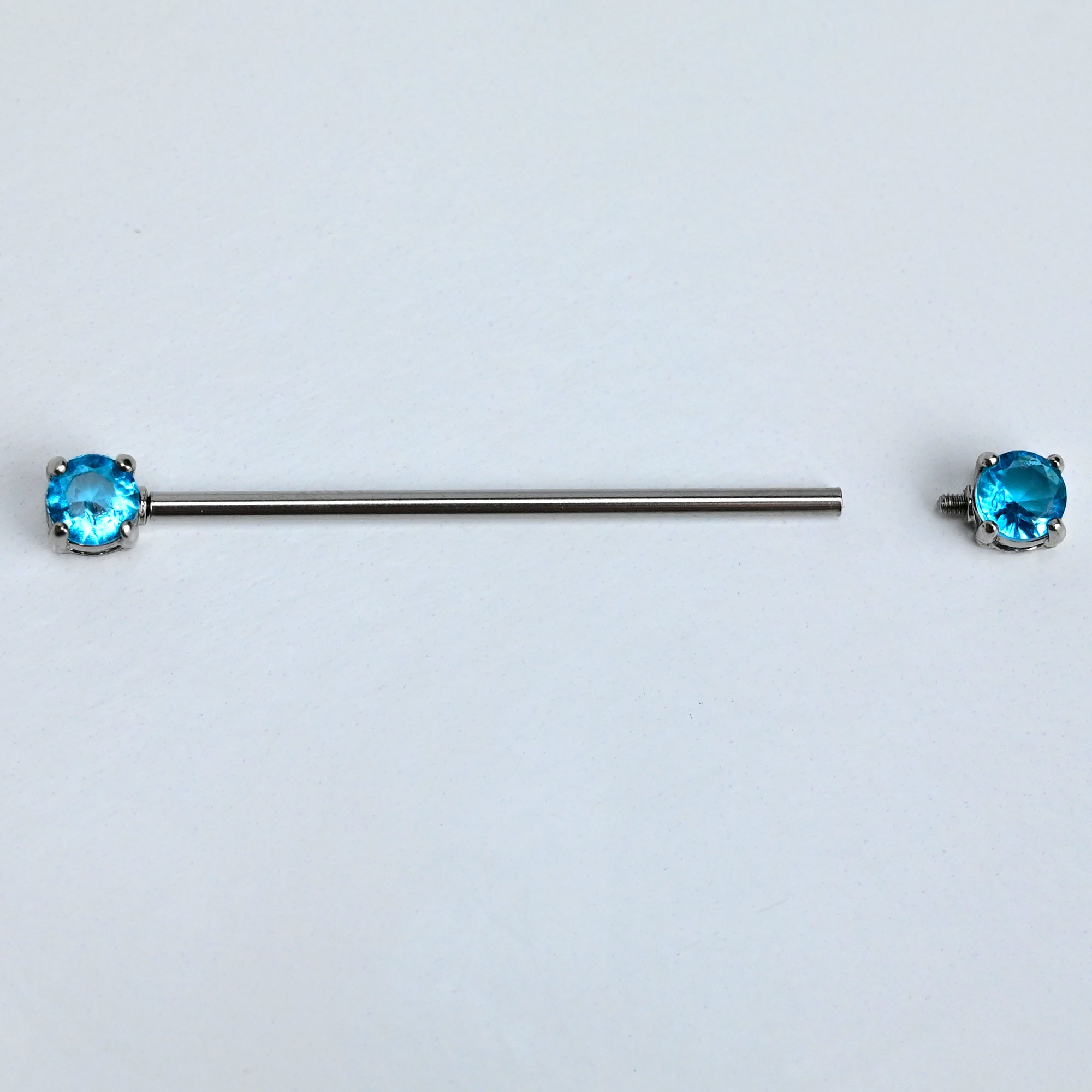 14G Blue CZ Gem Internally Threaded Industrial Barbell 38mm