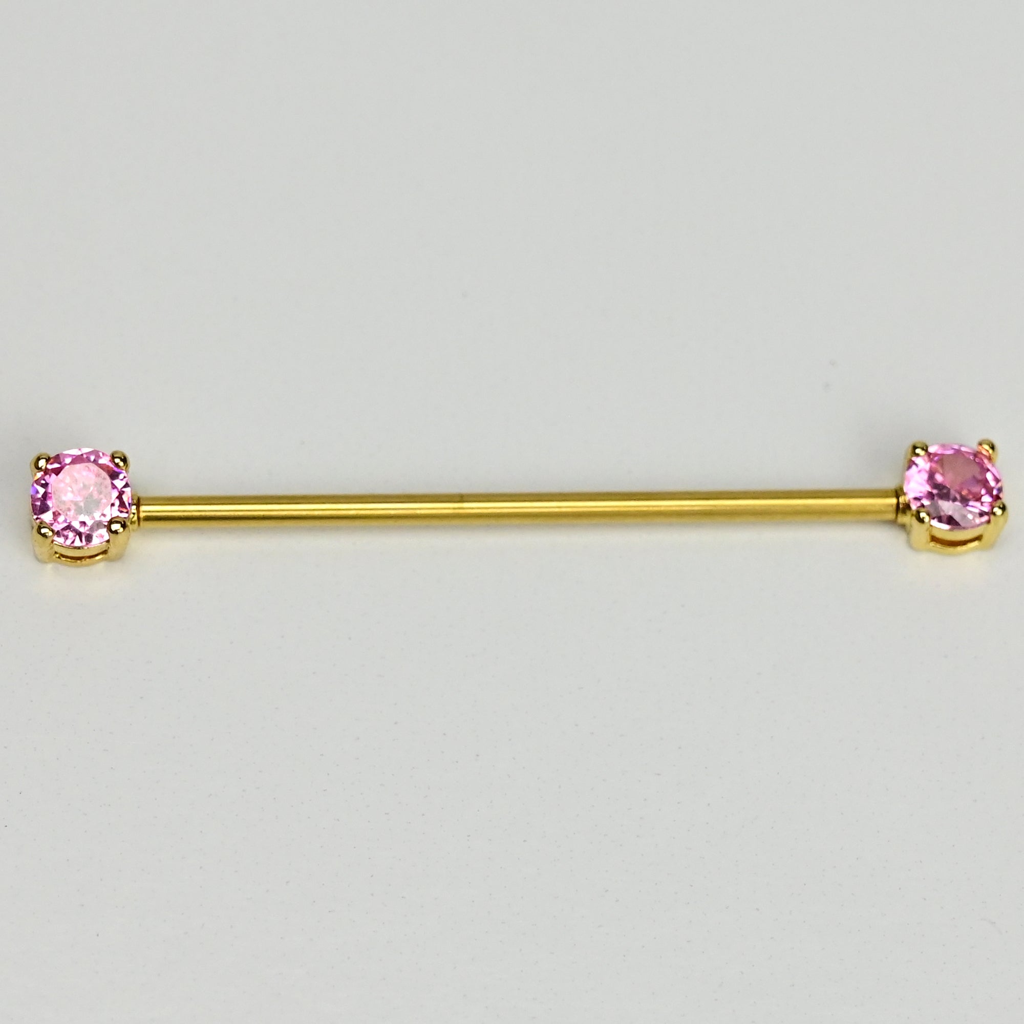14G Pink Gem Gold Tone Internally Threaded Industrial Barbell 38mm
