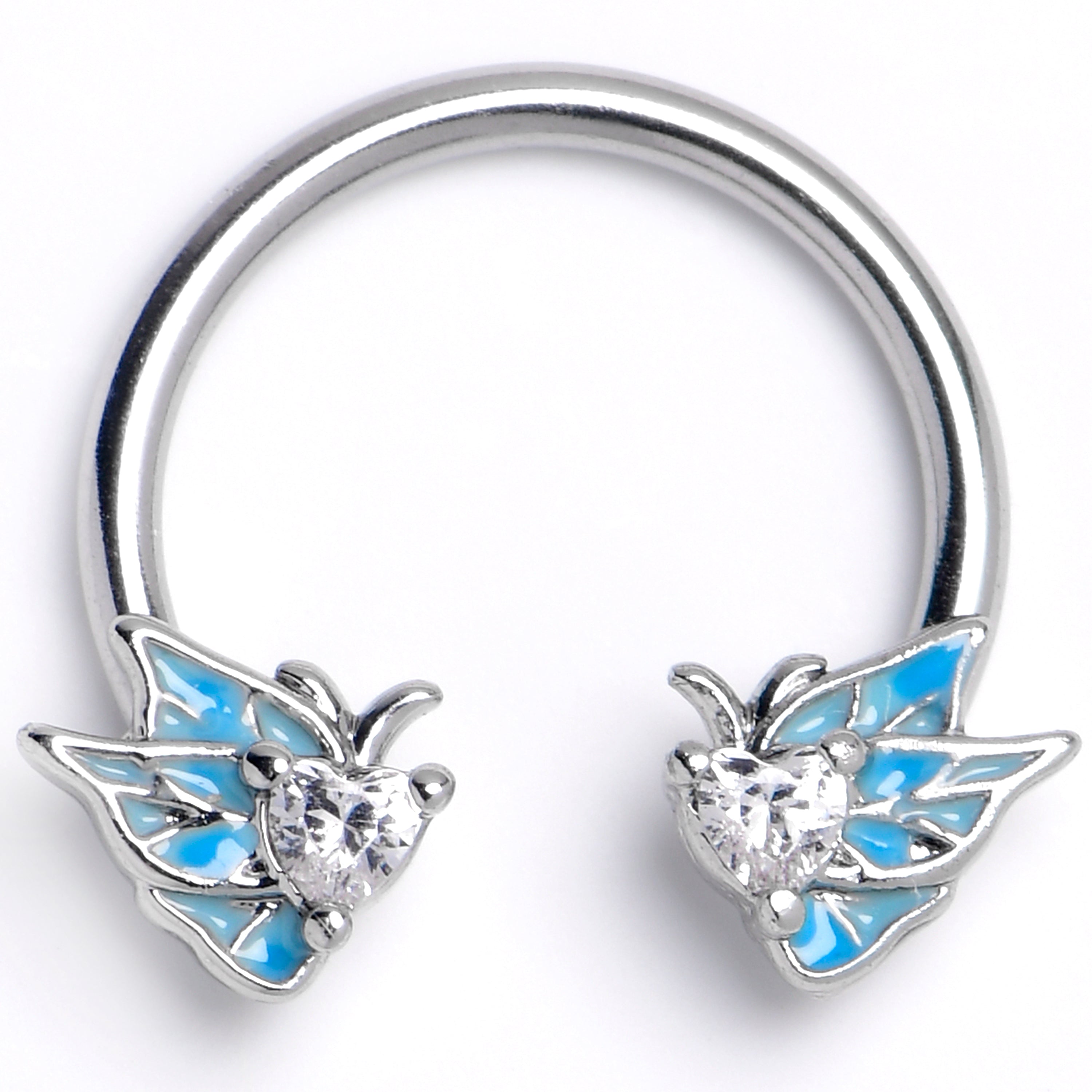 16G 3/8 Clear CZ Gem Butterflies Blue Horseshoe Circular Barbell