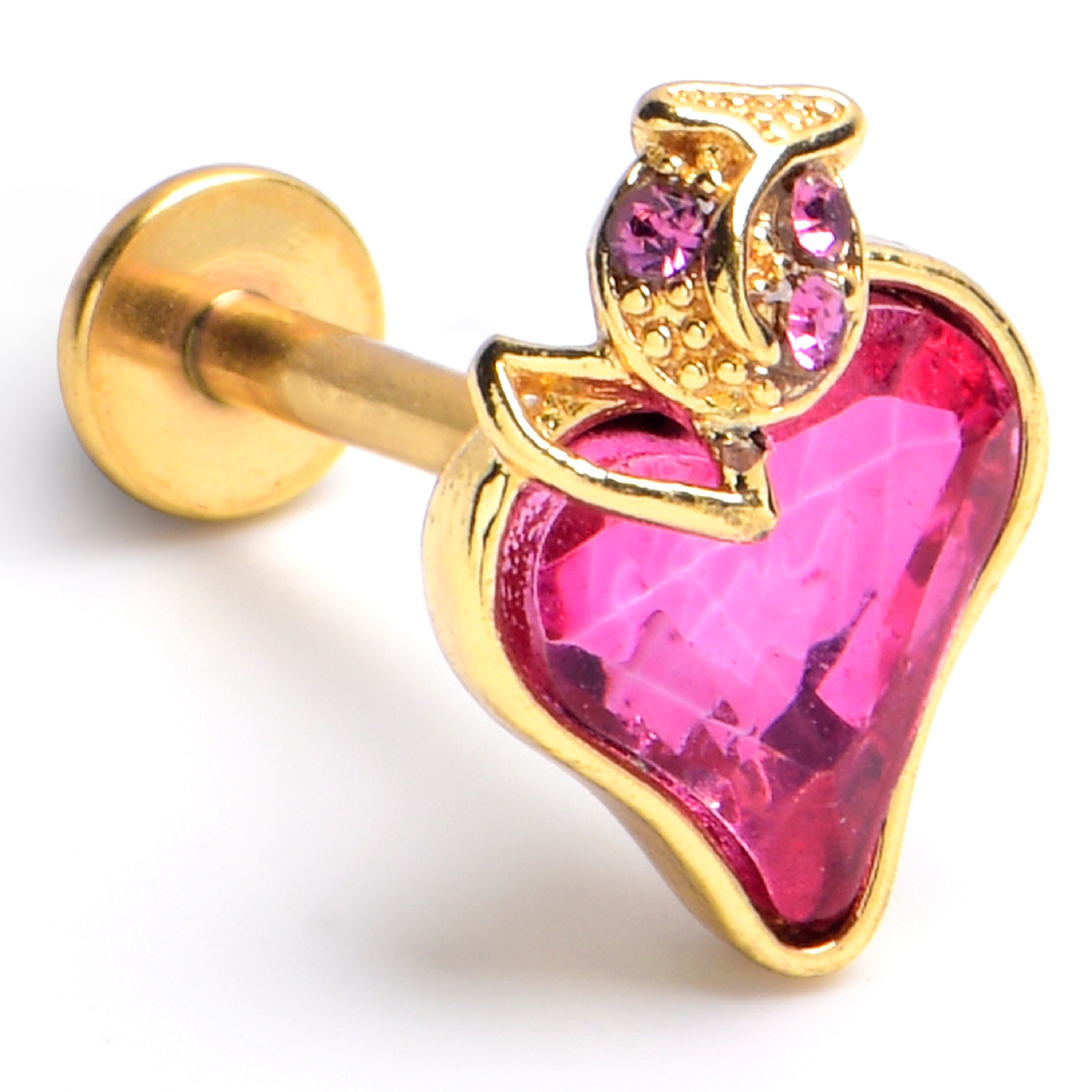 16G 5/16 Pink Gem Gold Tone Strawberry Love Labret Monroe Tragus