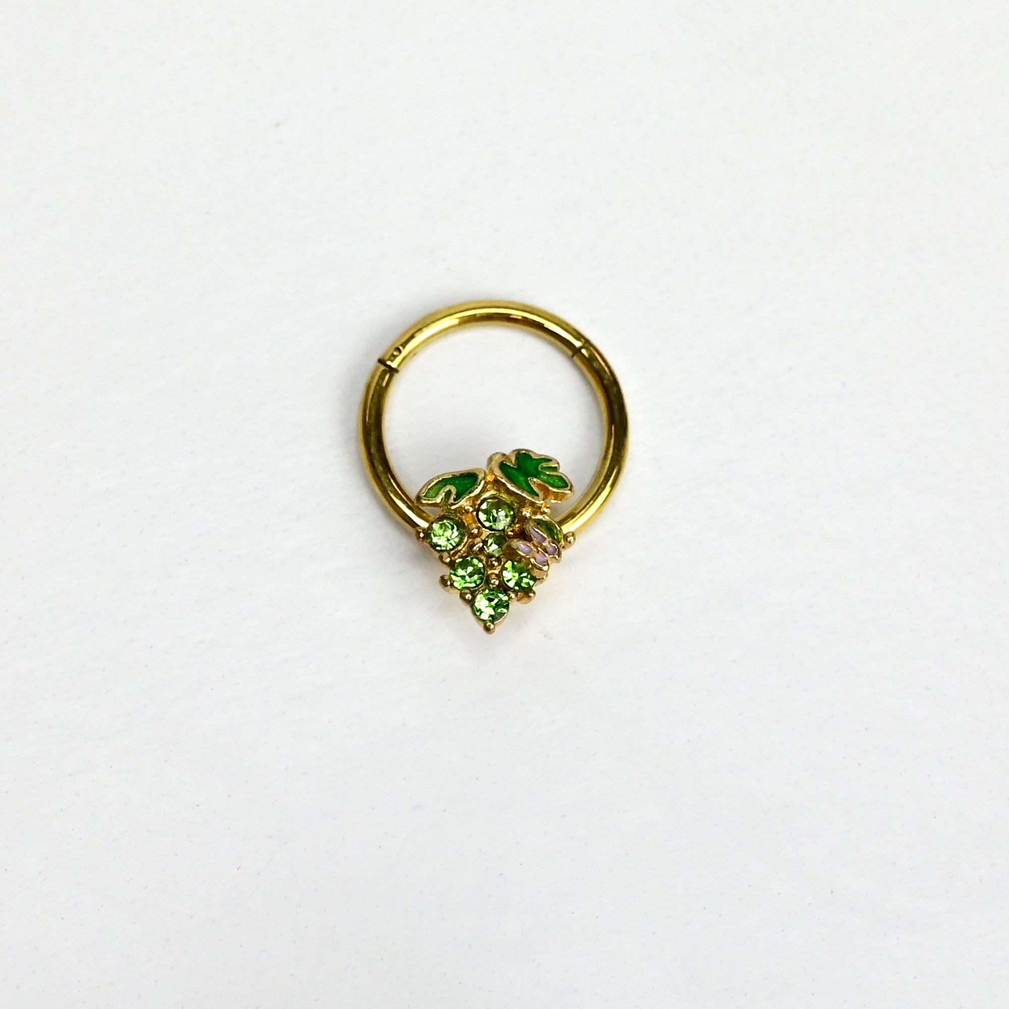 16G 3/8 Green Gem Gold Tone Butterfly Grapes Hinged Segment Ring