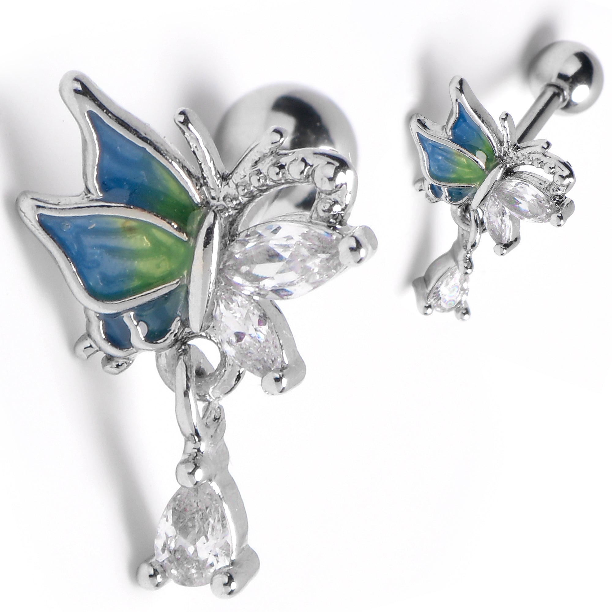 16G Blues Dazzling Gem Beauty Butterfly Cartilage Earring