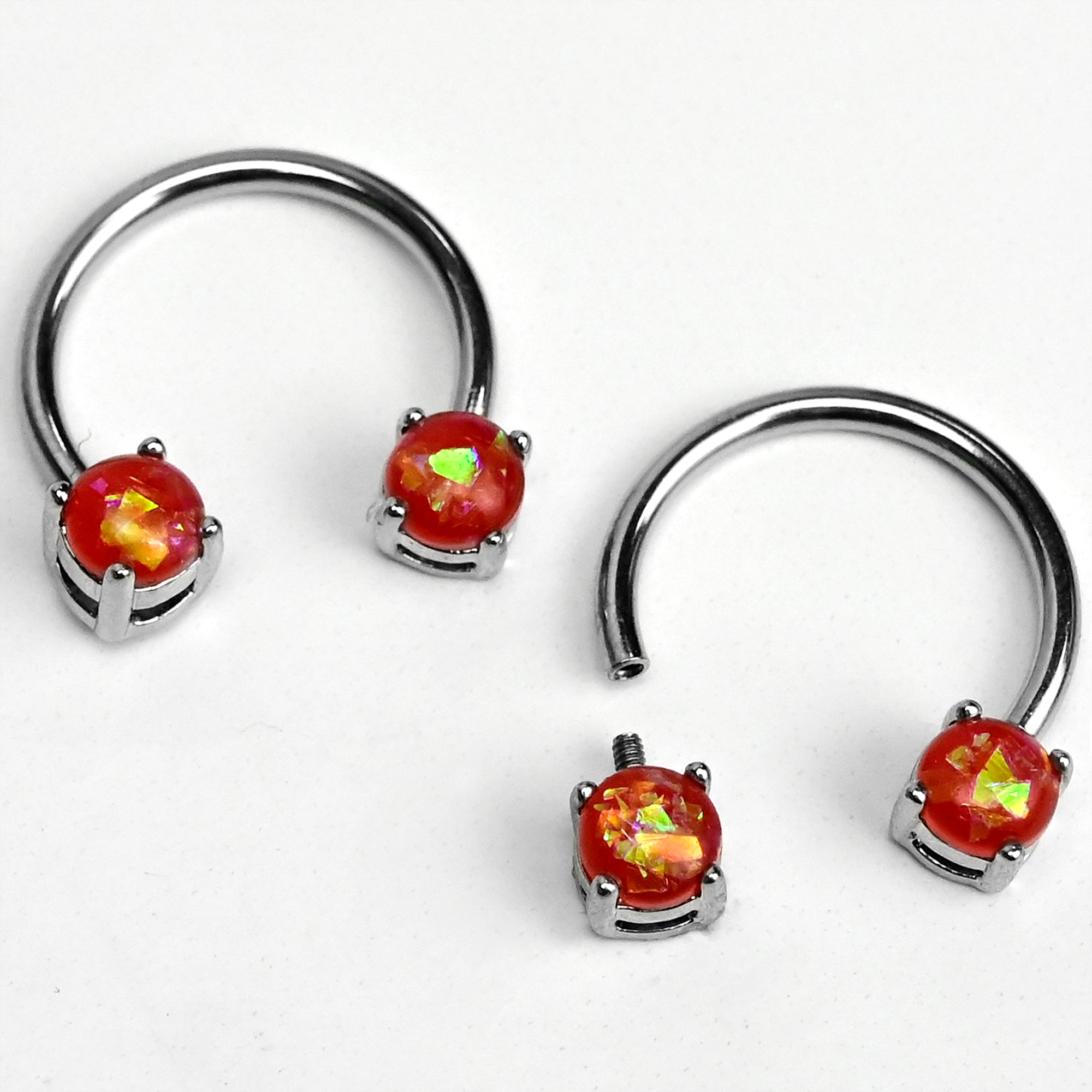 14G 9/16 Orange Faux Opal Internally Threaded Horseshoe Nipple Ring Set
