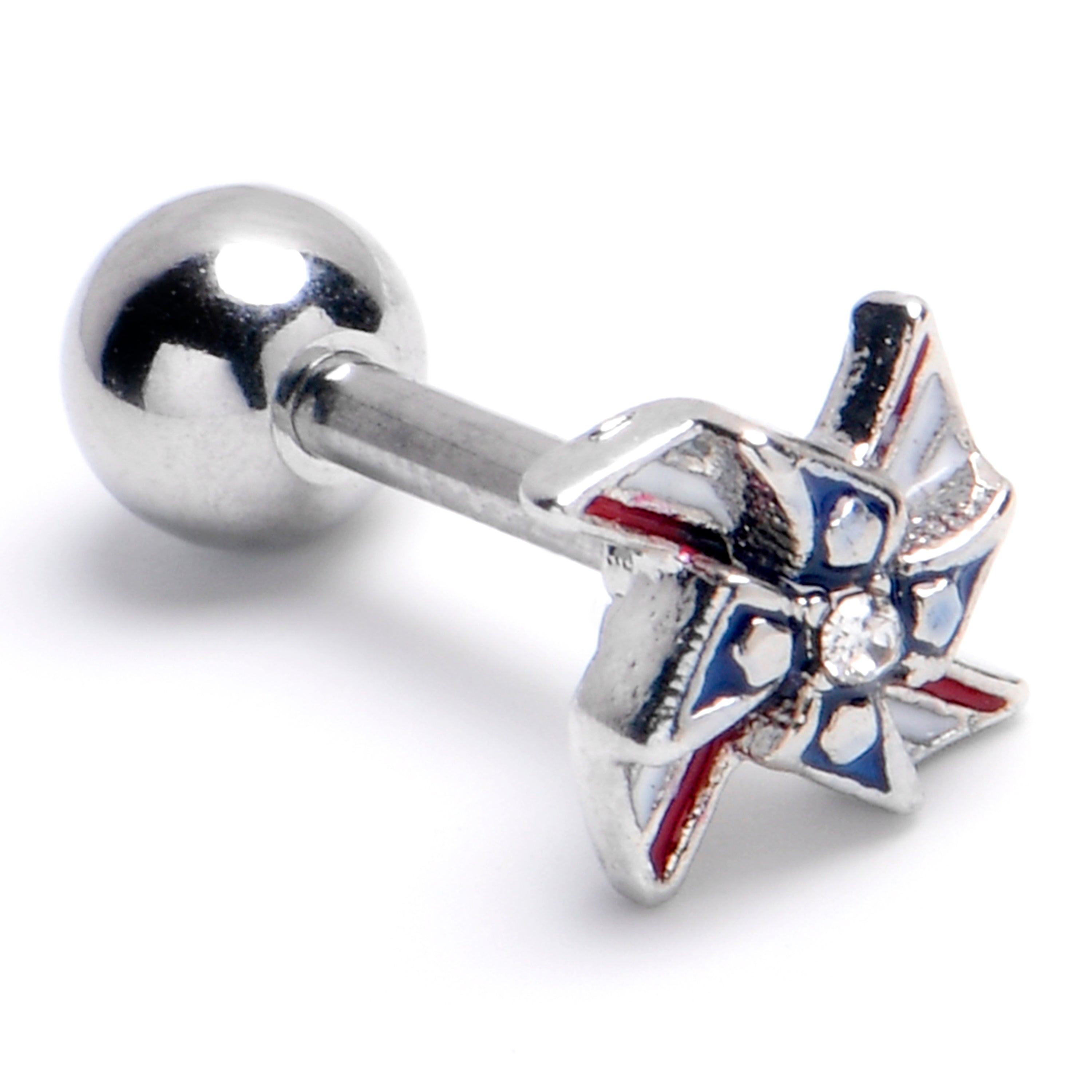 16G 1/4 Clear Gem Festive Patriot Pinwheel Cartilage Tragus Earring