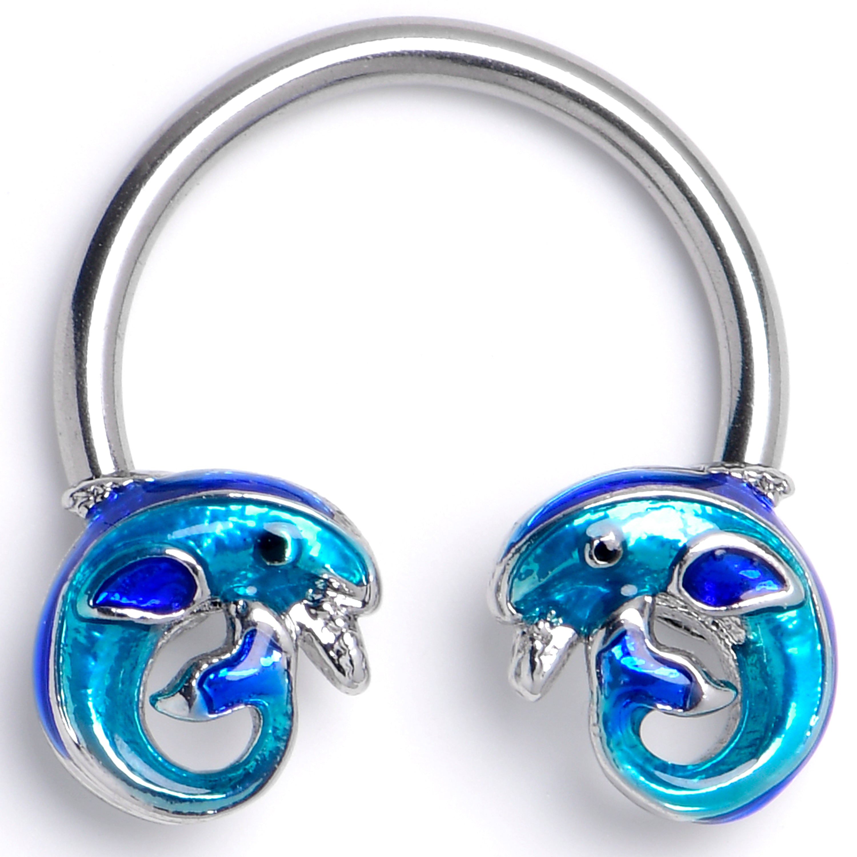 16G 3/8 Dolphins Blue Beauty Horseshoe Circular Barbell