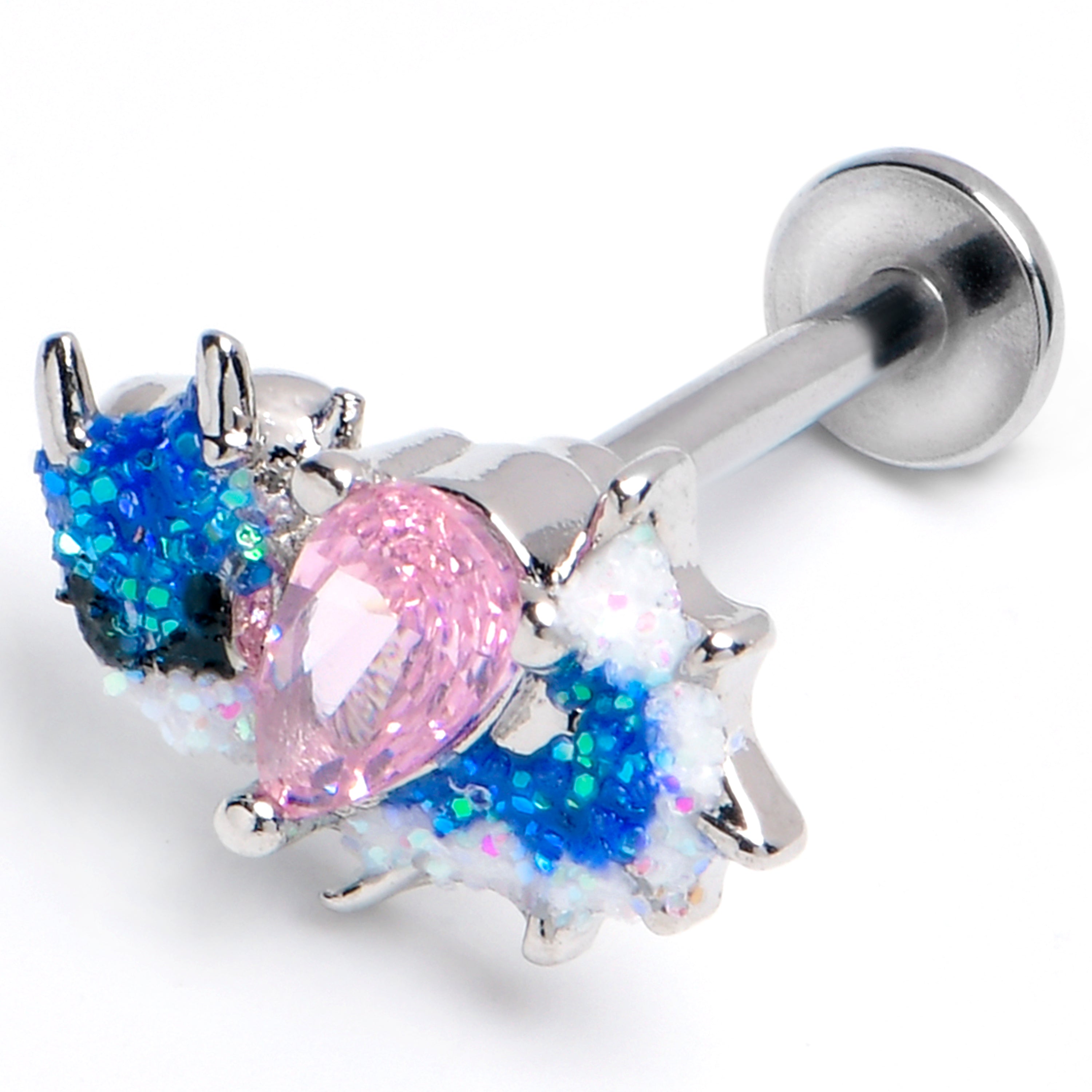 16G 5/16 Pink CZ Gem Sea Monster Glitter Blue Labret Monroe Tragus