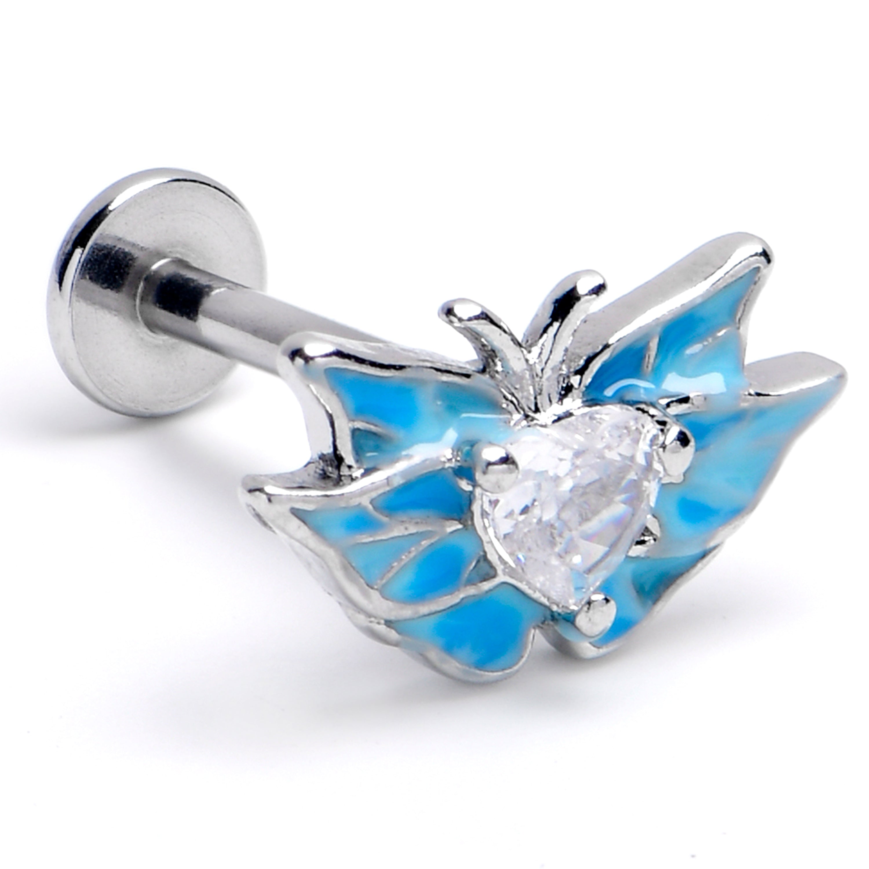 16G 5/16 Clear CZ Gem Butterfly Blue Labret Monroe Tragus