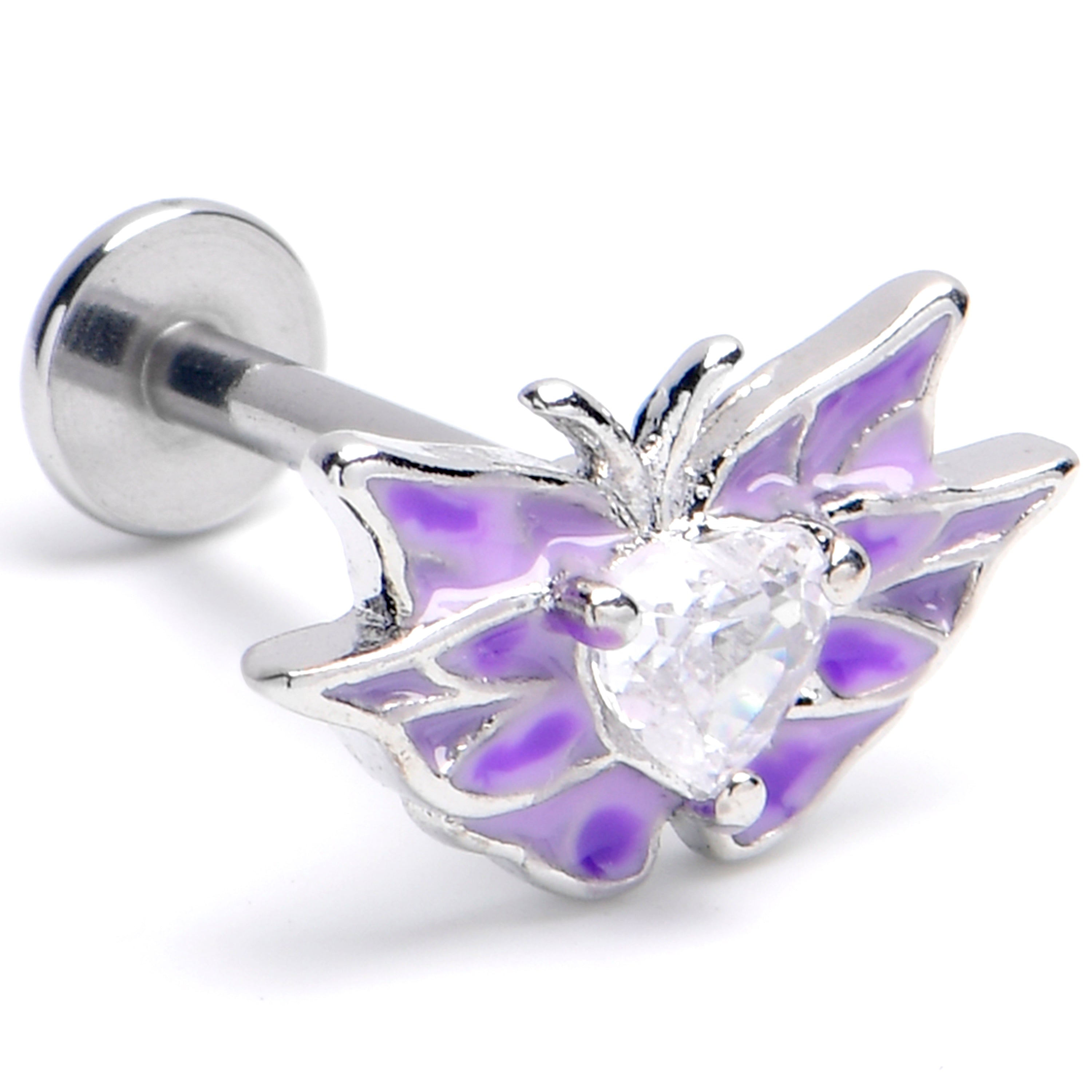 16G 5/16 Clear CZ Gem Butterfly Purple Labret Monroe Tragus