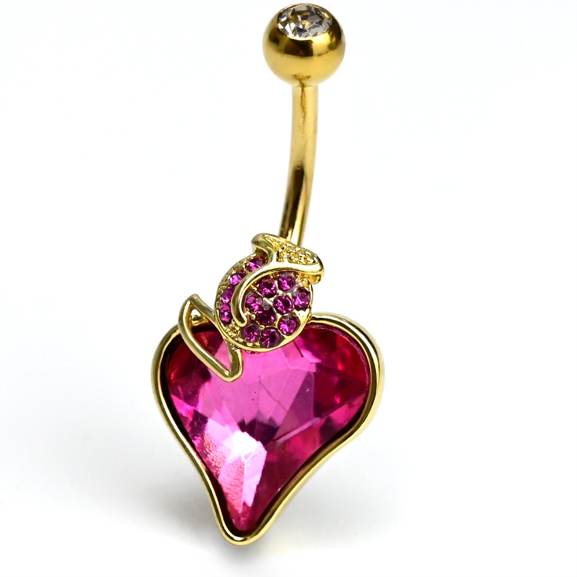 Clear Pink Gem Gold Tone Strawberry Love Belly Ring