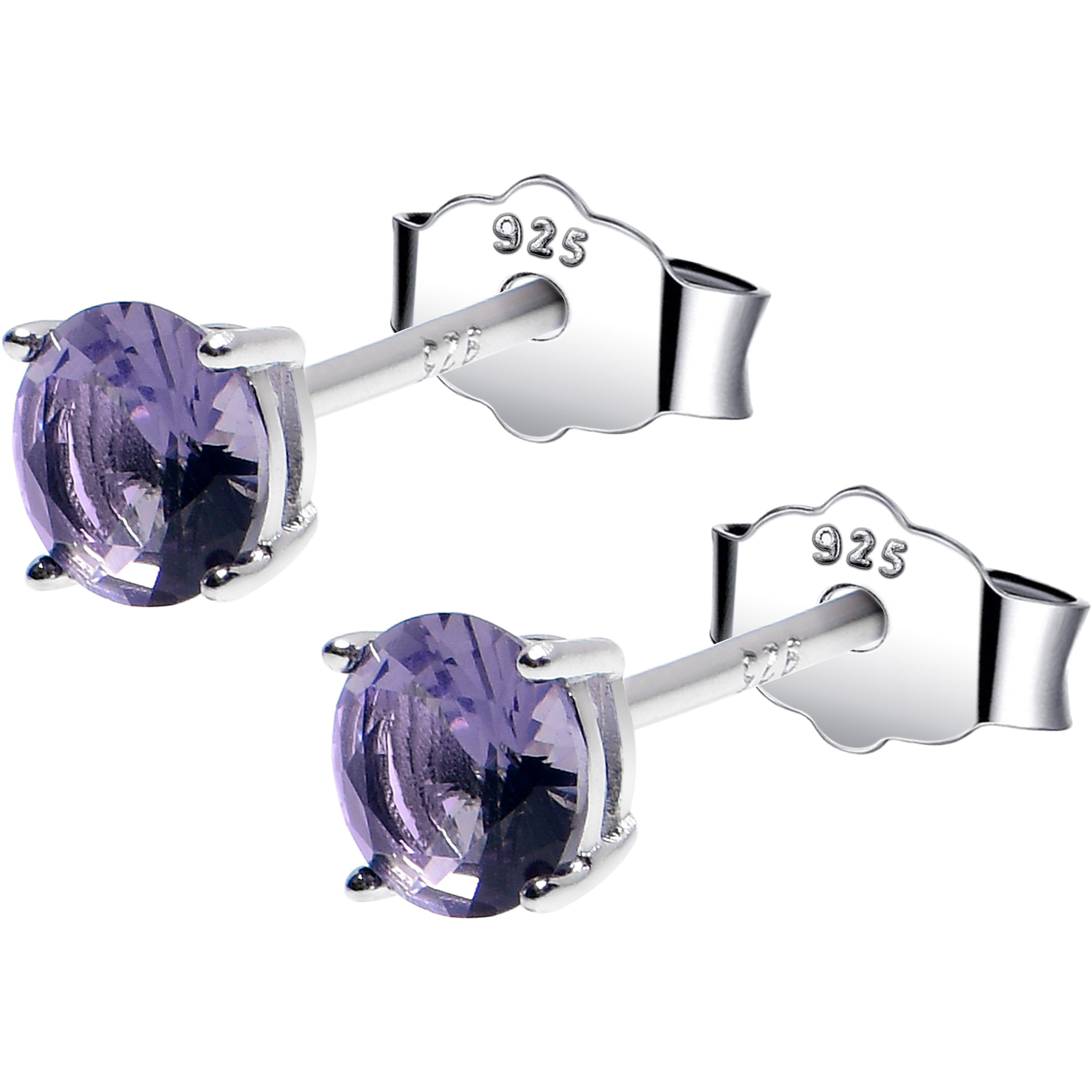 4mm CZ 925 Sterling Silver February Birthstone Stud Earrings