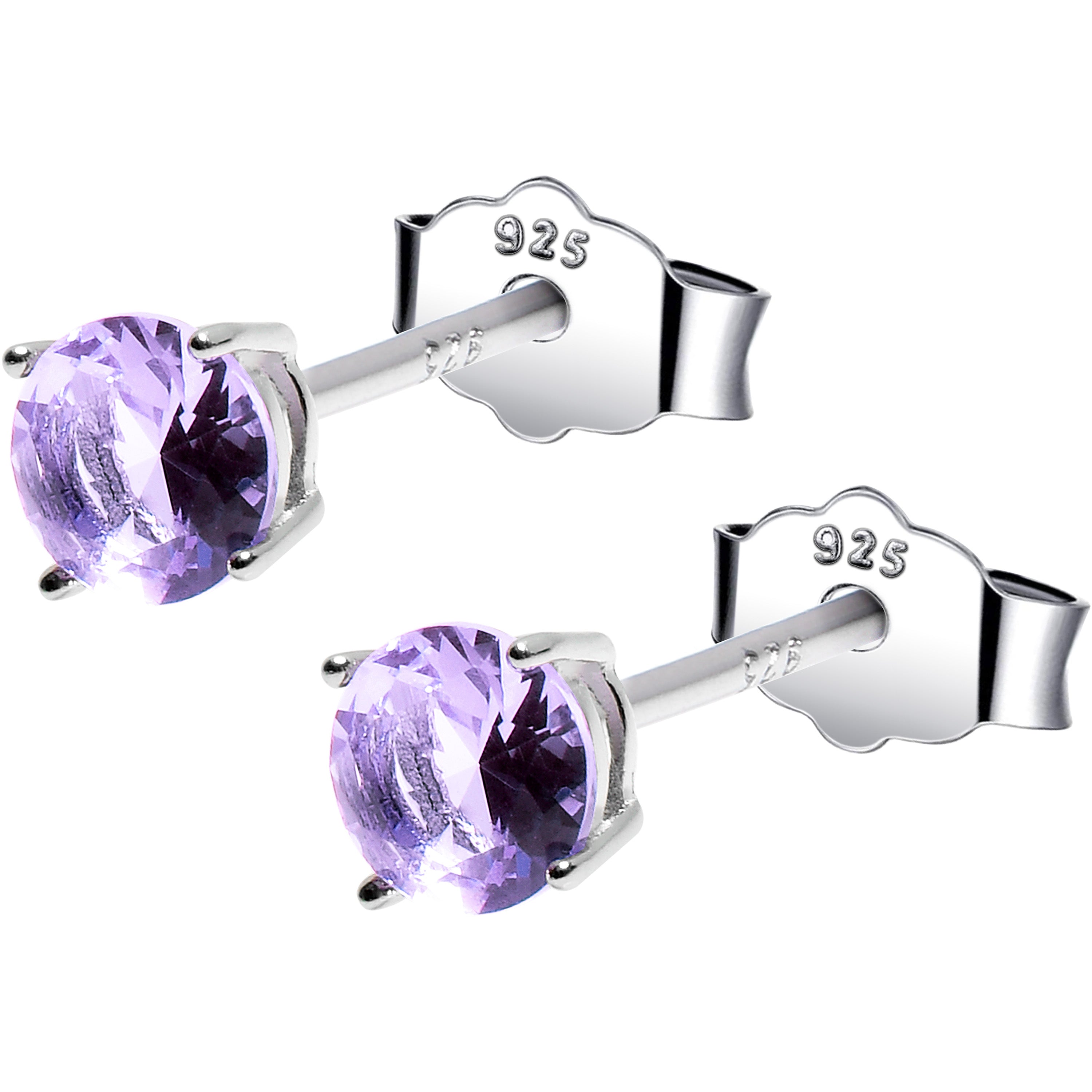 4mm CZ 925 Sterling Silver June Birthstone Stud Earrings