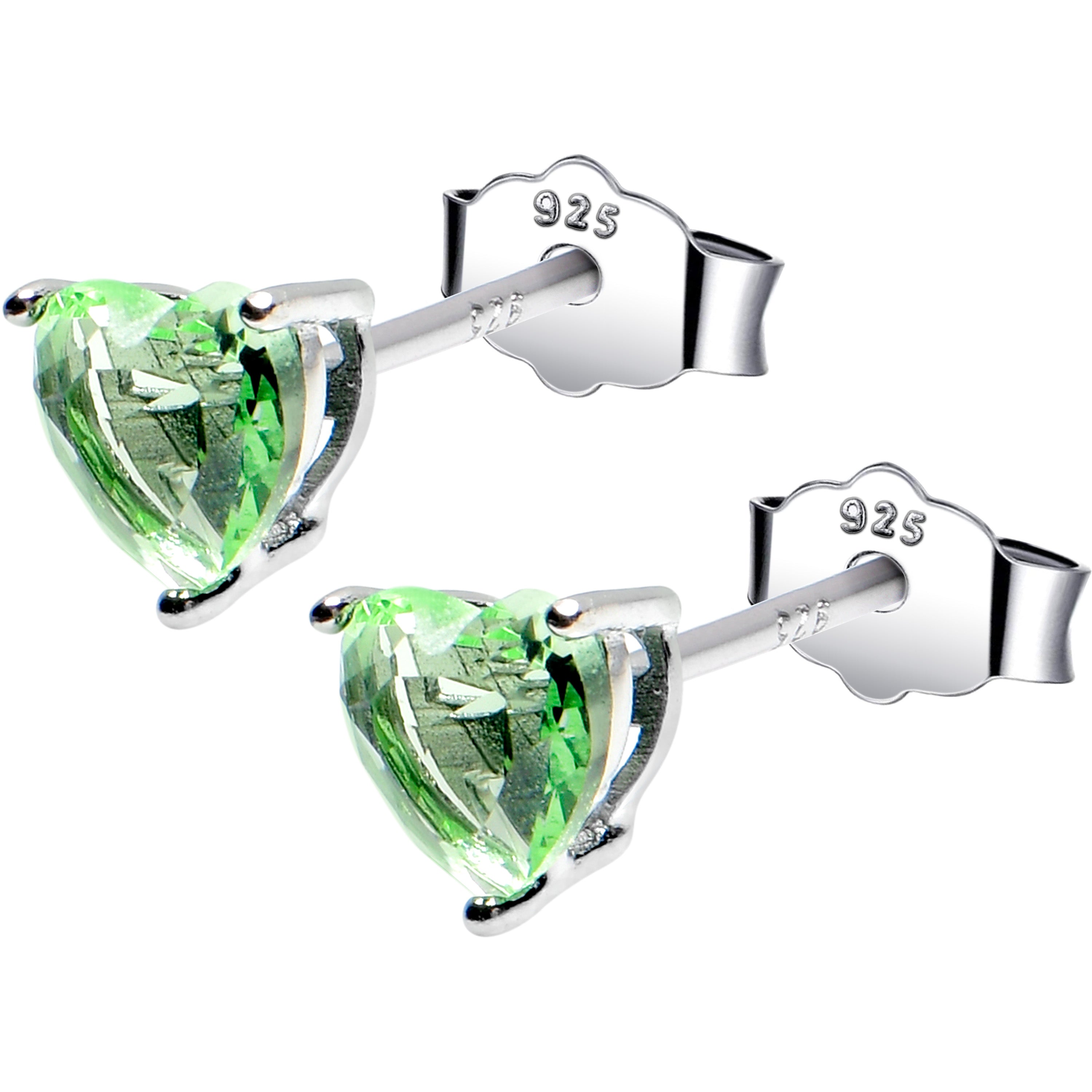 5mm CZ Heart 925 Sterling Silver August Birthstone Stud Earrings