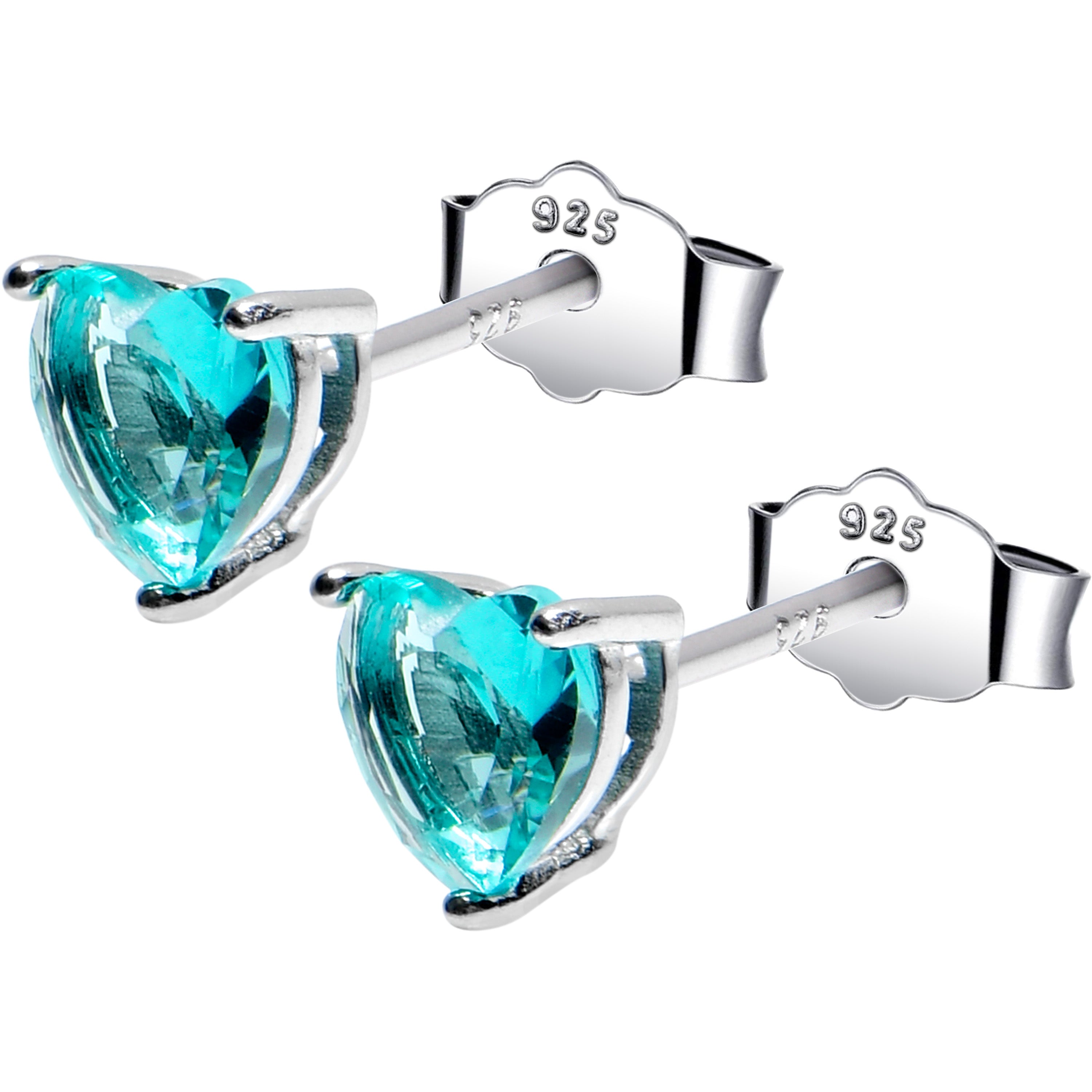 5mm CZ Heart 925 Sterling Silver December Birthstone Stud Earrings