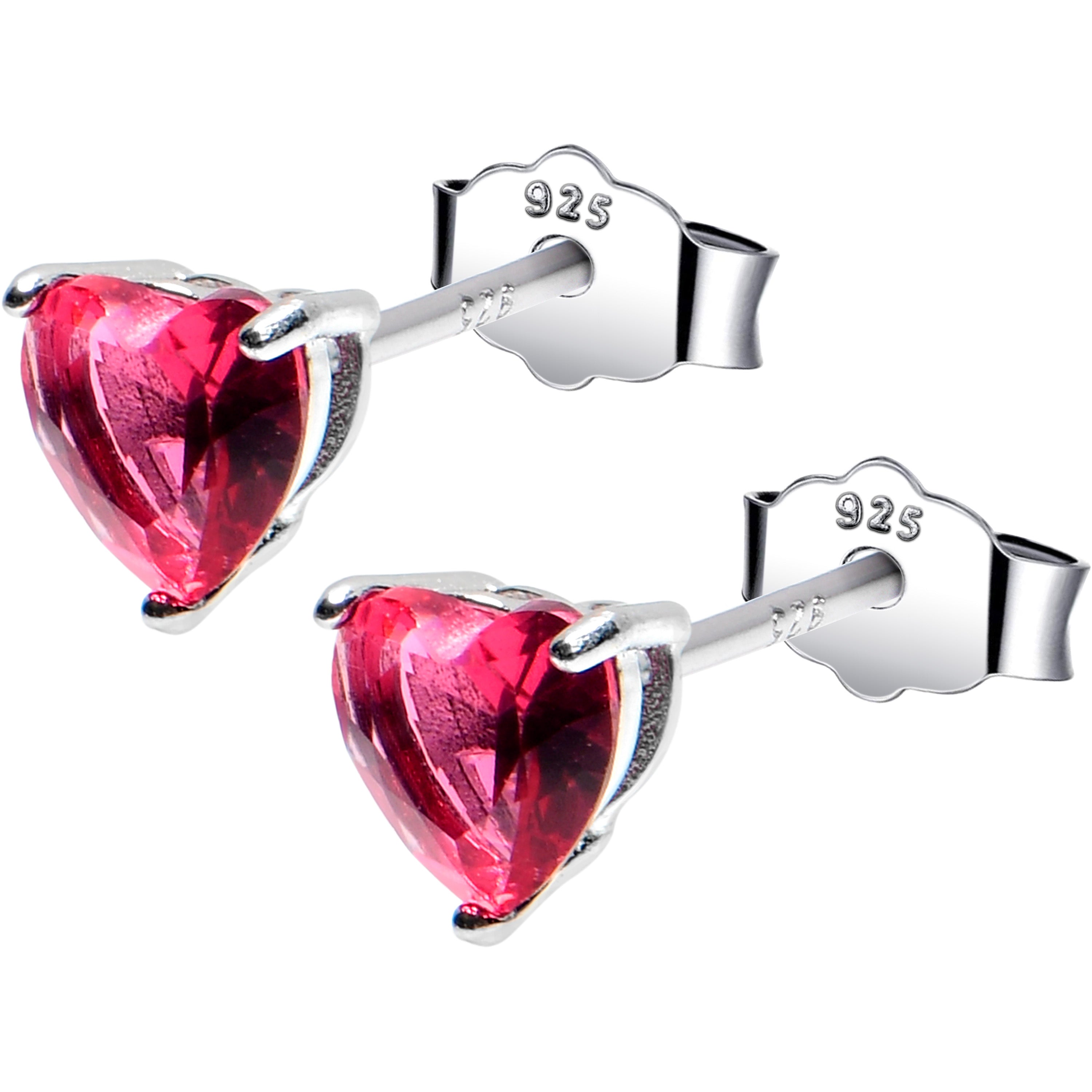 5mm CZ Heart 925 Sterling Silver July Birthstone Stud Earrings