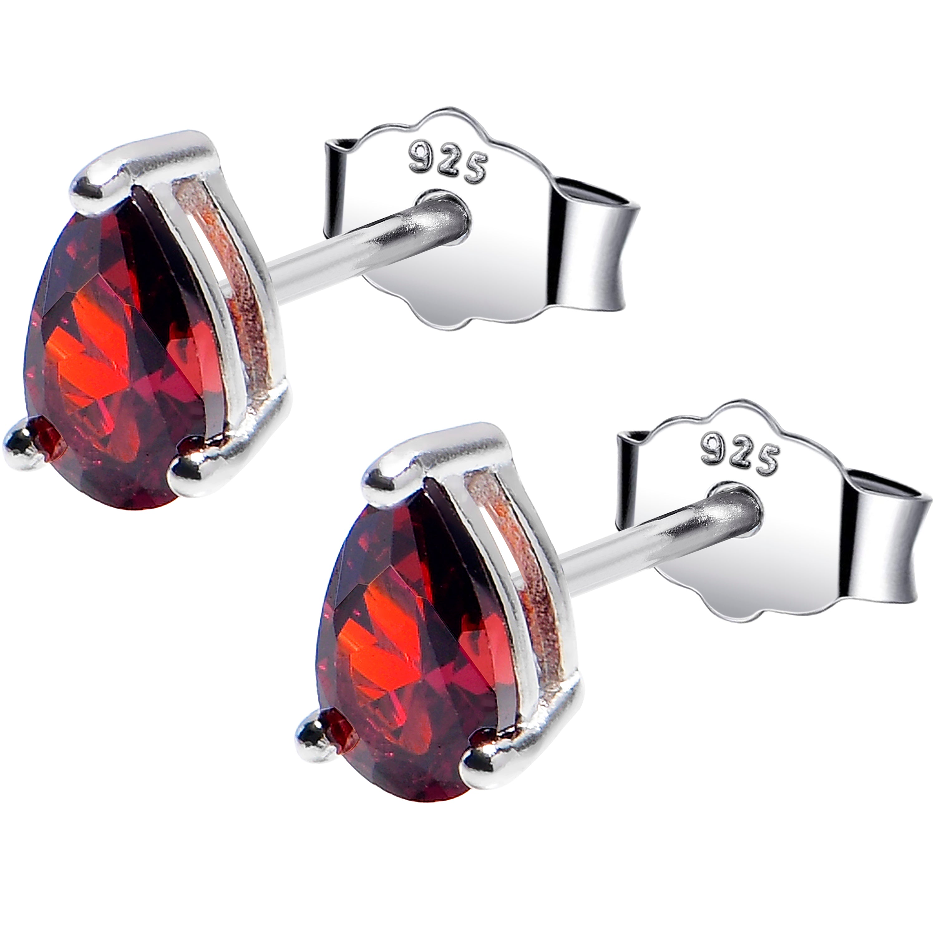 4mm CZ Pear 925 Sterling Silver January Birthstone Stud Earrings