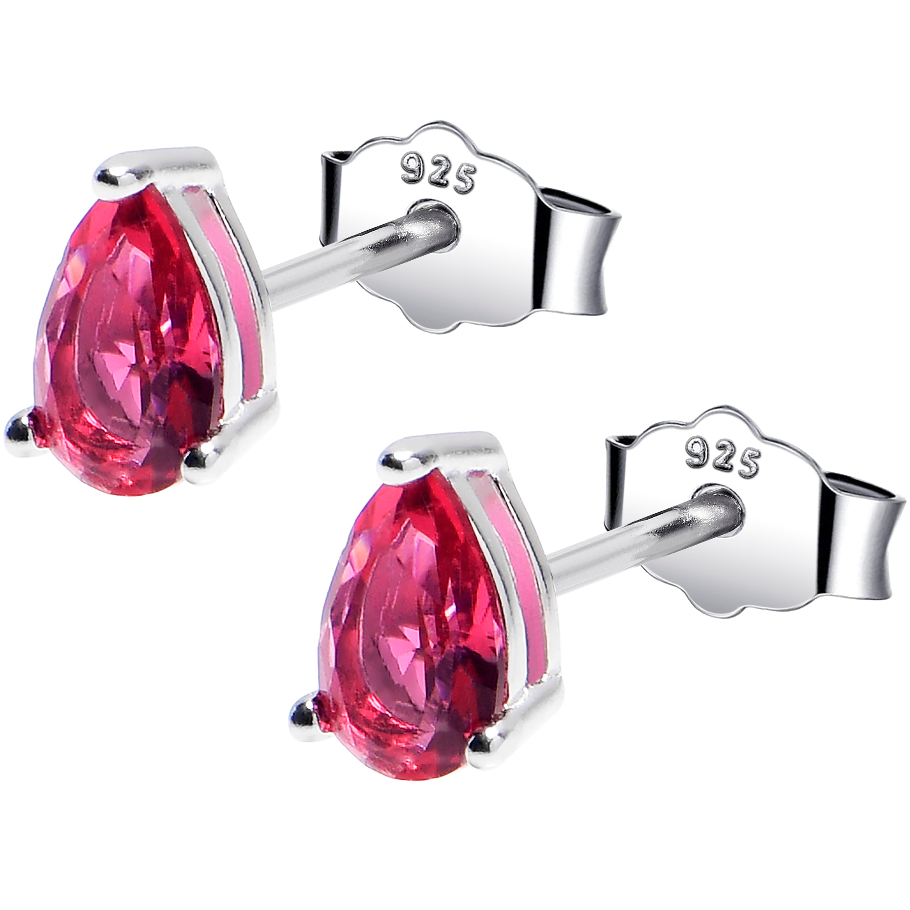 4mm CZ Pear 925 Sterling Silver July Birthstone Stud Earrings