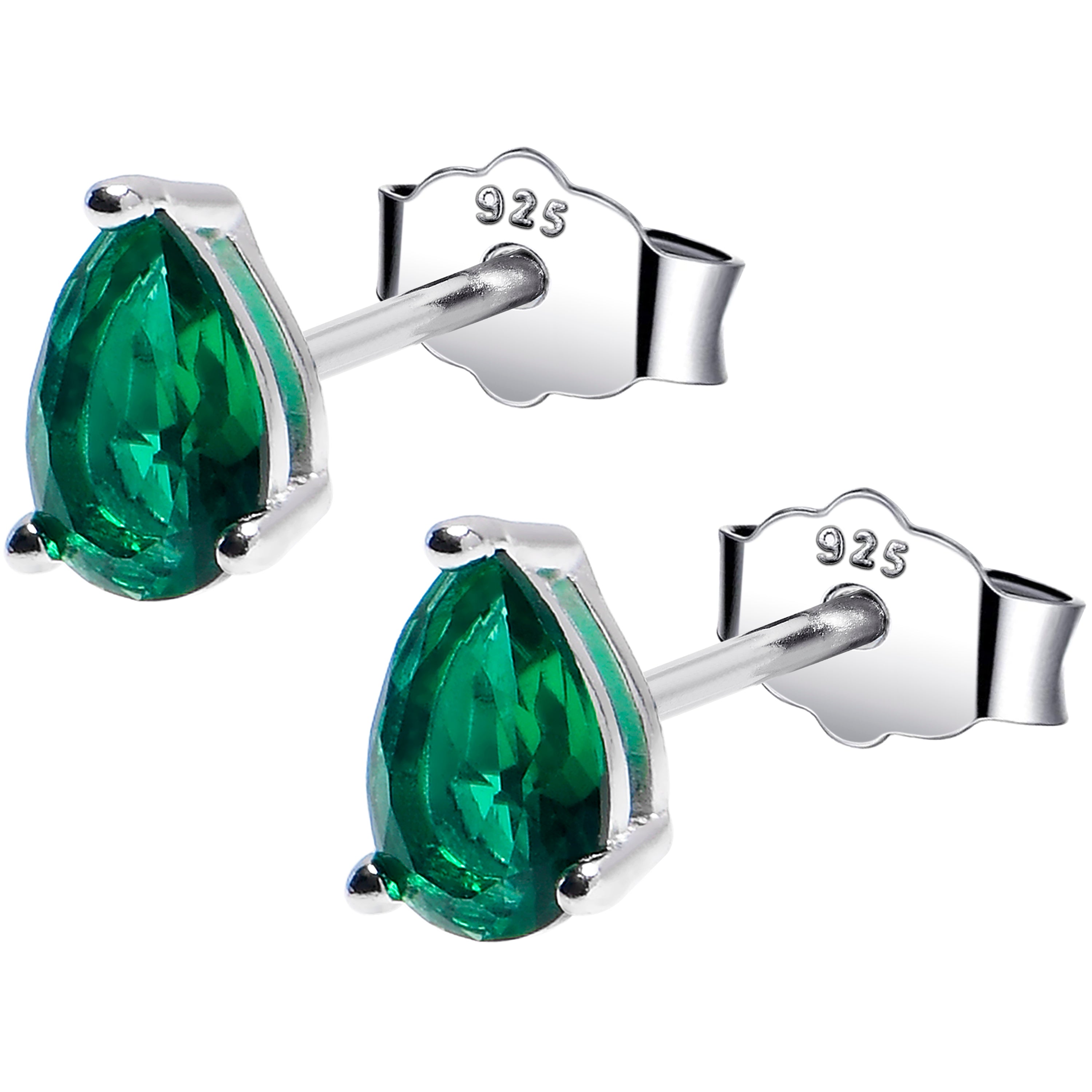 4mm CZ Pear 925 Sterling Silver May Birthstone Stud Earrings