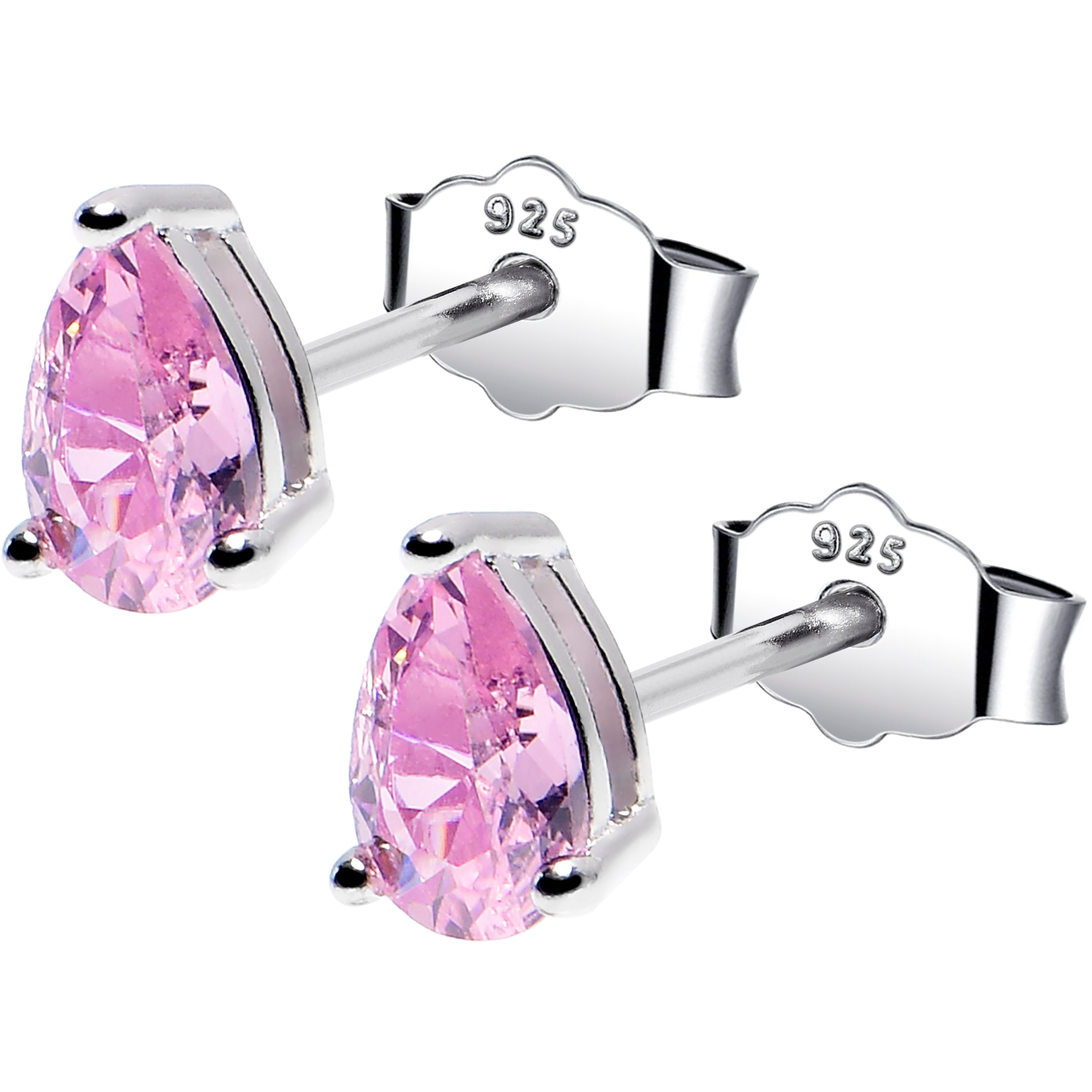 4mm CZ Pear 925 Sterling Silver October Birthstone Stud Earrings