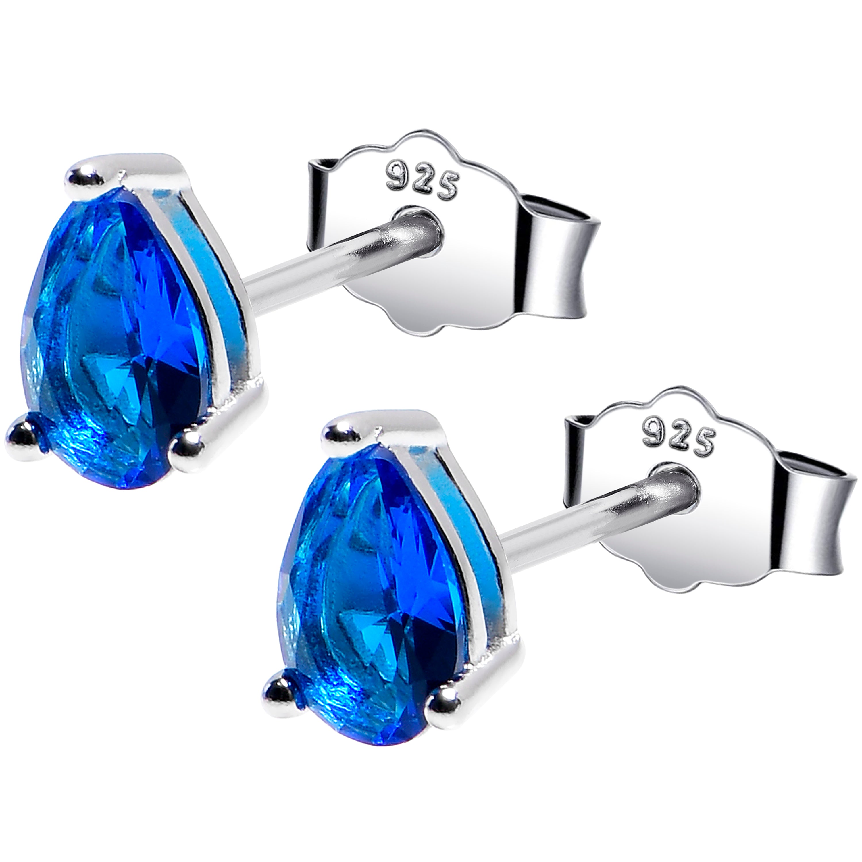 4mm CZ Pear 925 Sterling Silver September Birthstone Stud Earrings