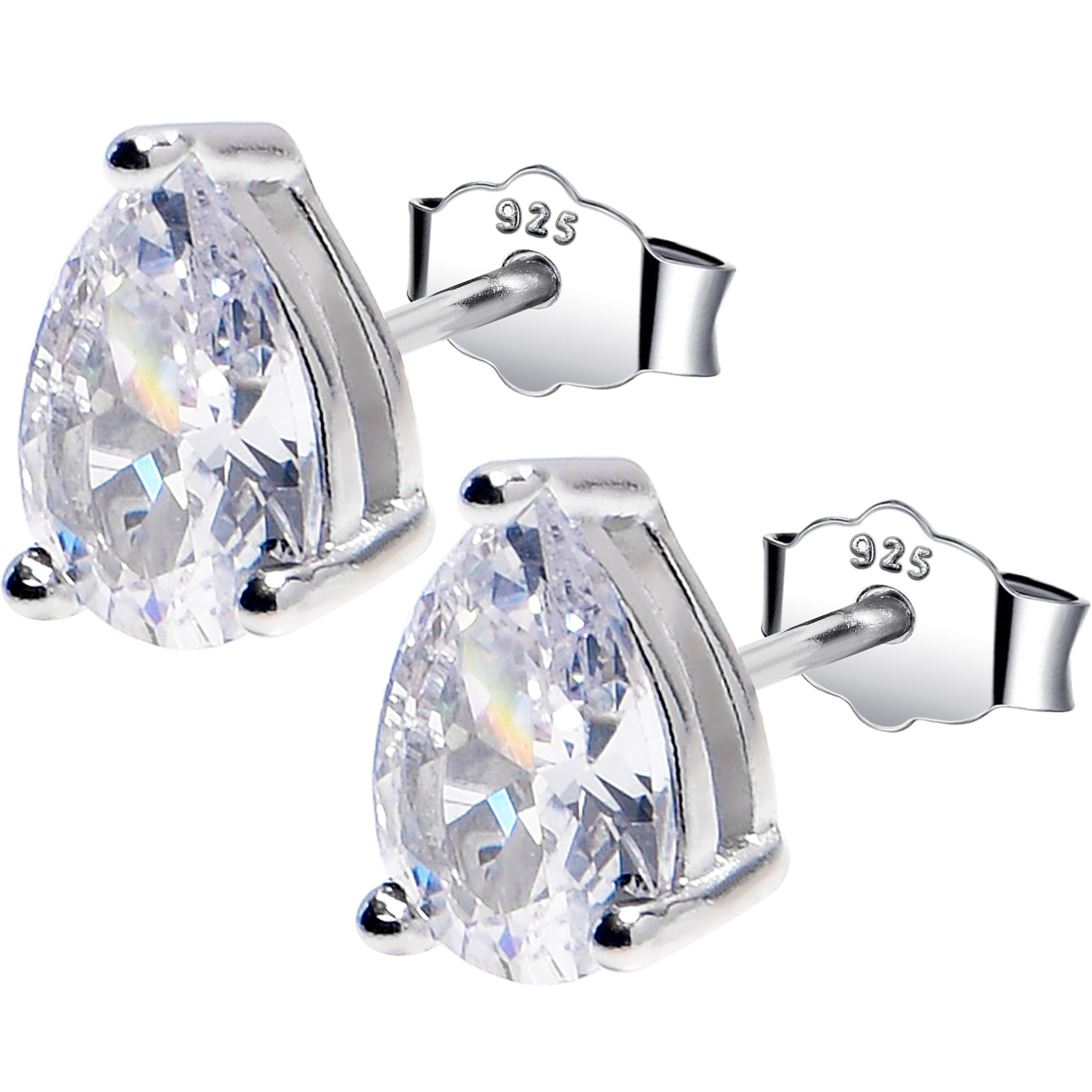 5mm CZ Pear 925 Sterling Silver April Birthstone Stud Earrings