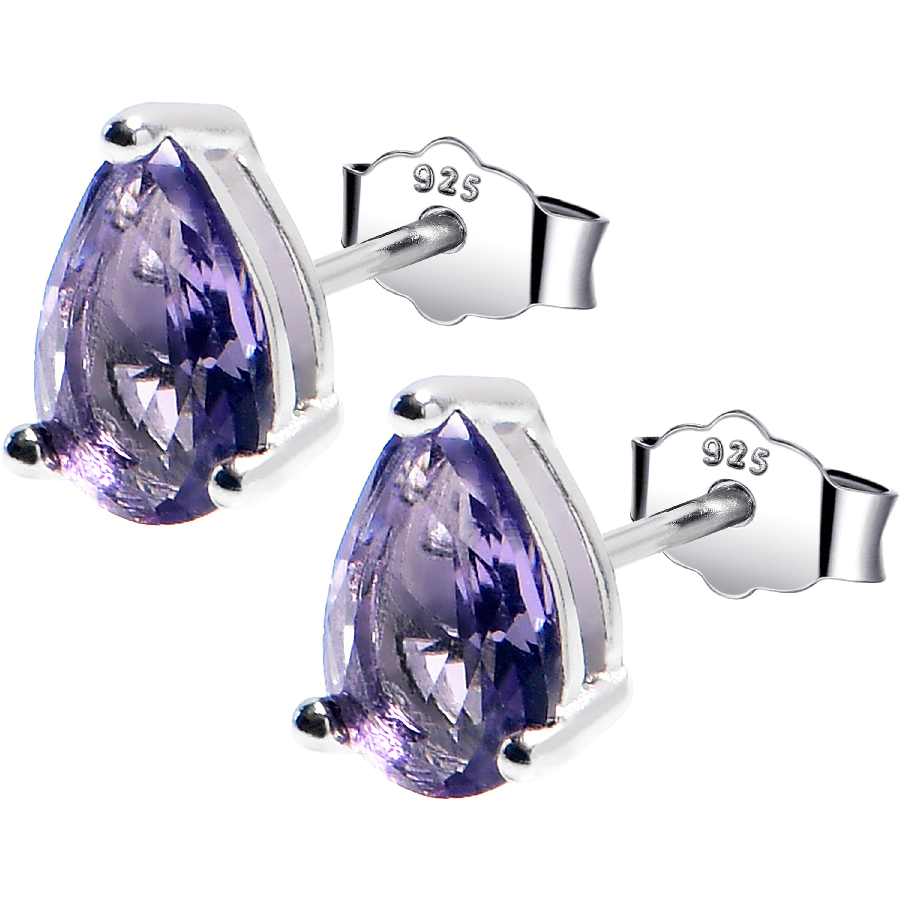 5mm CZ Pear 925 Sterling Silver February Birthstone Stud Earrings