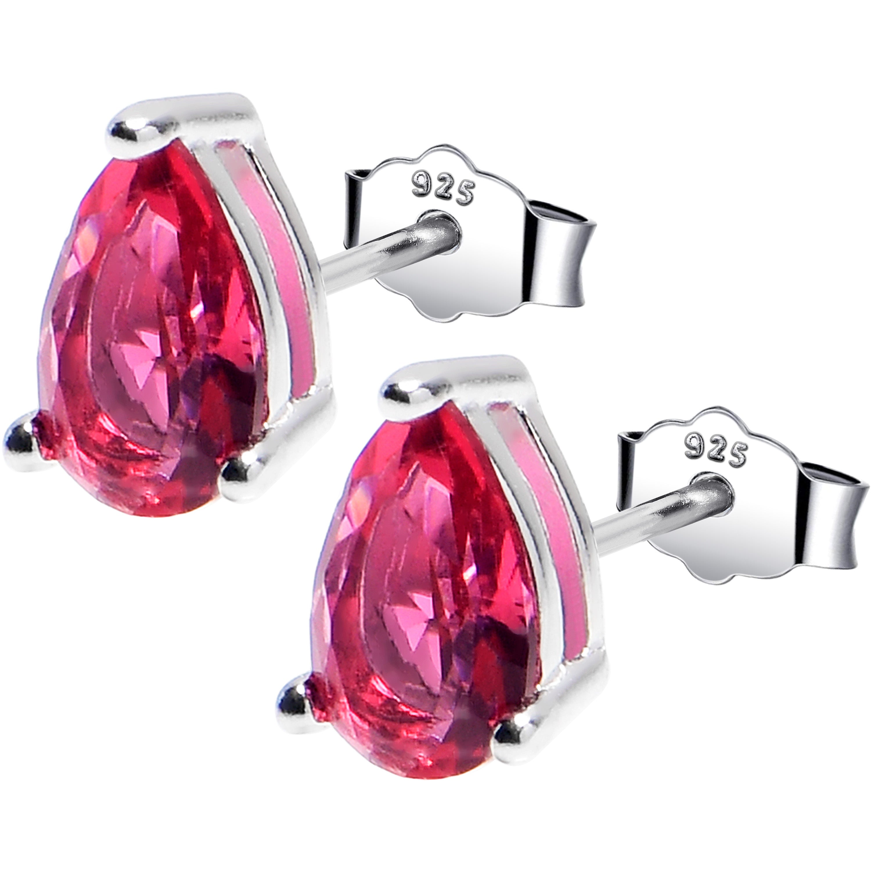 5mm CZ Pear 925 Sterling Silver July Birthstone Stud Earrings