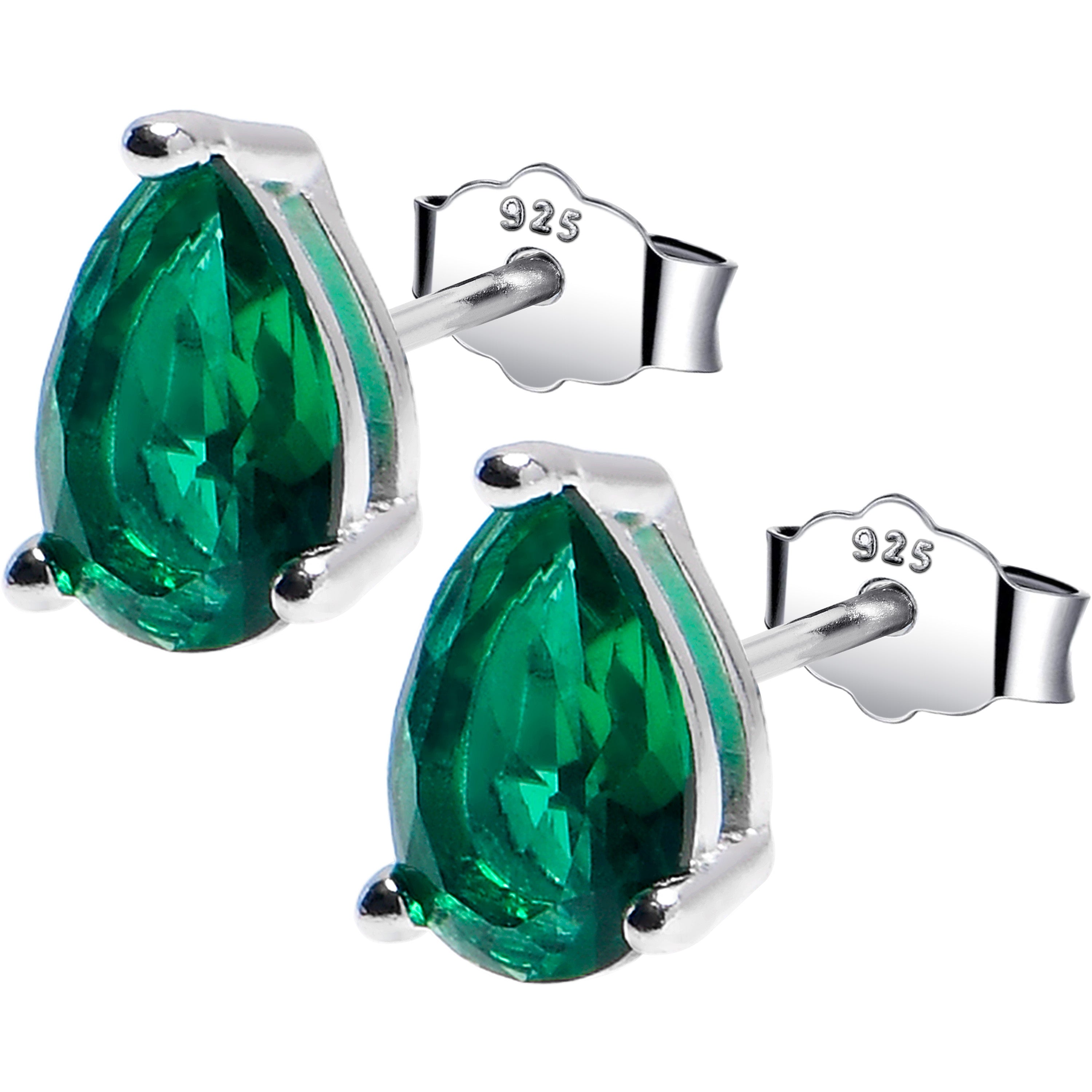 5mm CZ Pear 925 Sterling Silver May Birthstone Stud Earrings