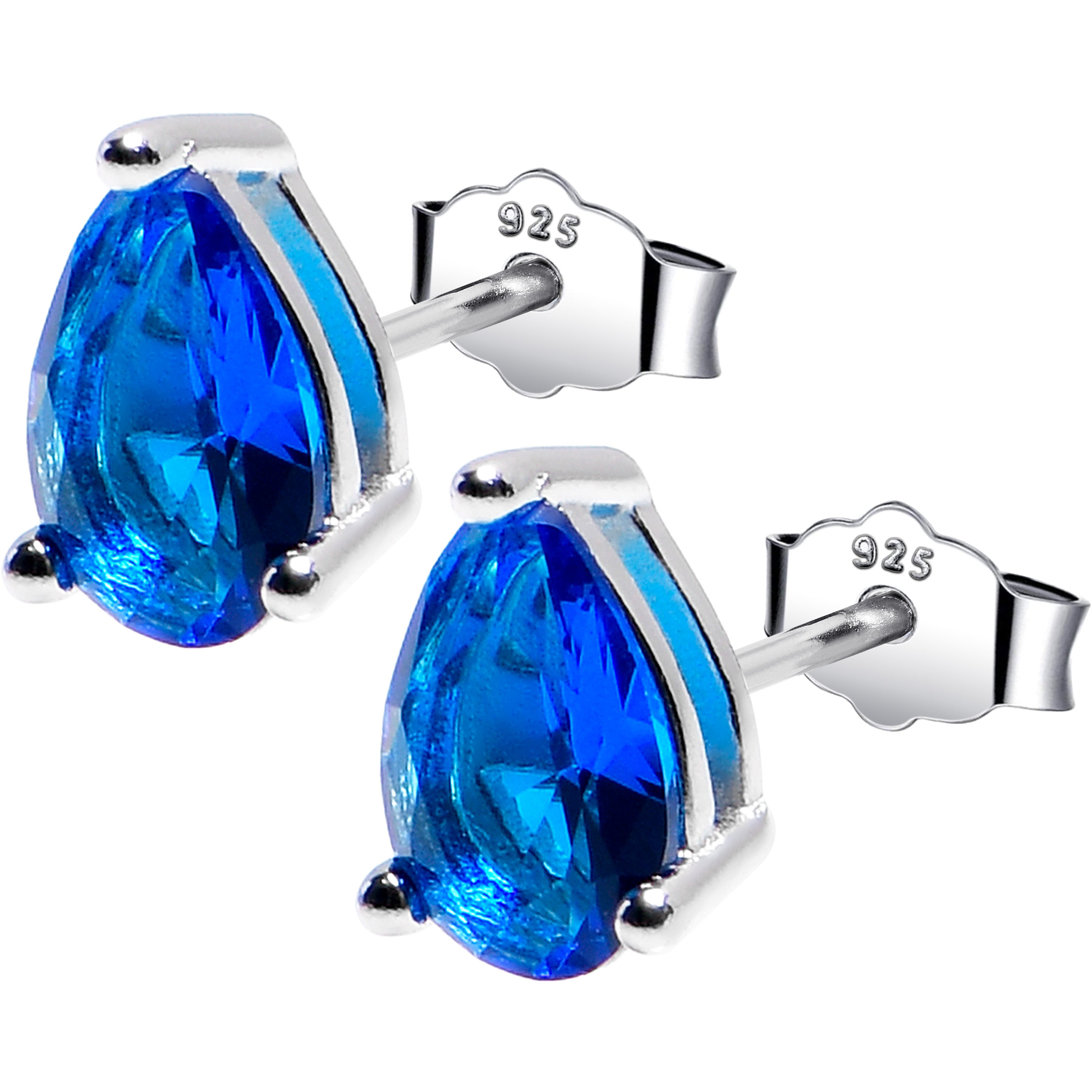 5mm CZ Pear 925 Sterling Silver September Birthstone Stud Earrings