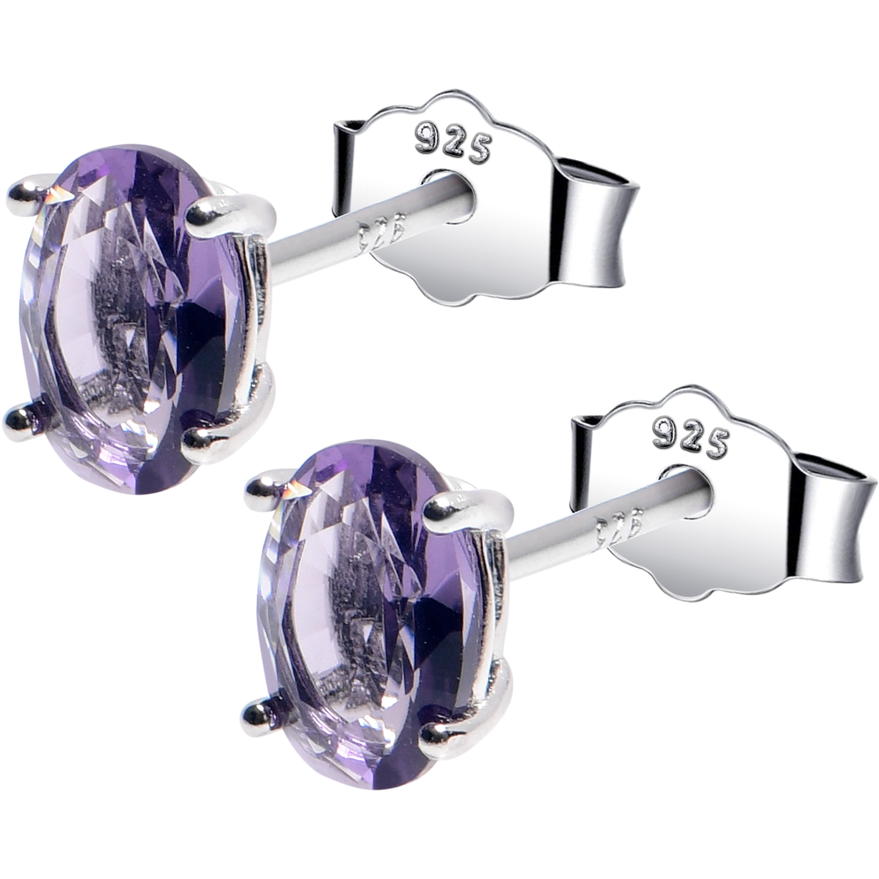 4mm CZ Oval 925 Sterling Silver February Birthstone Stud Earrings
