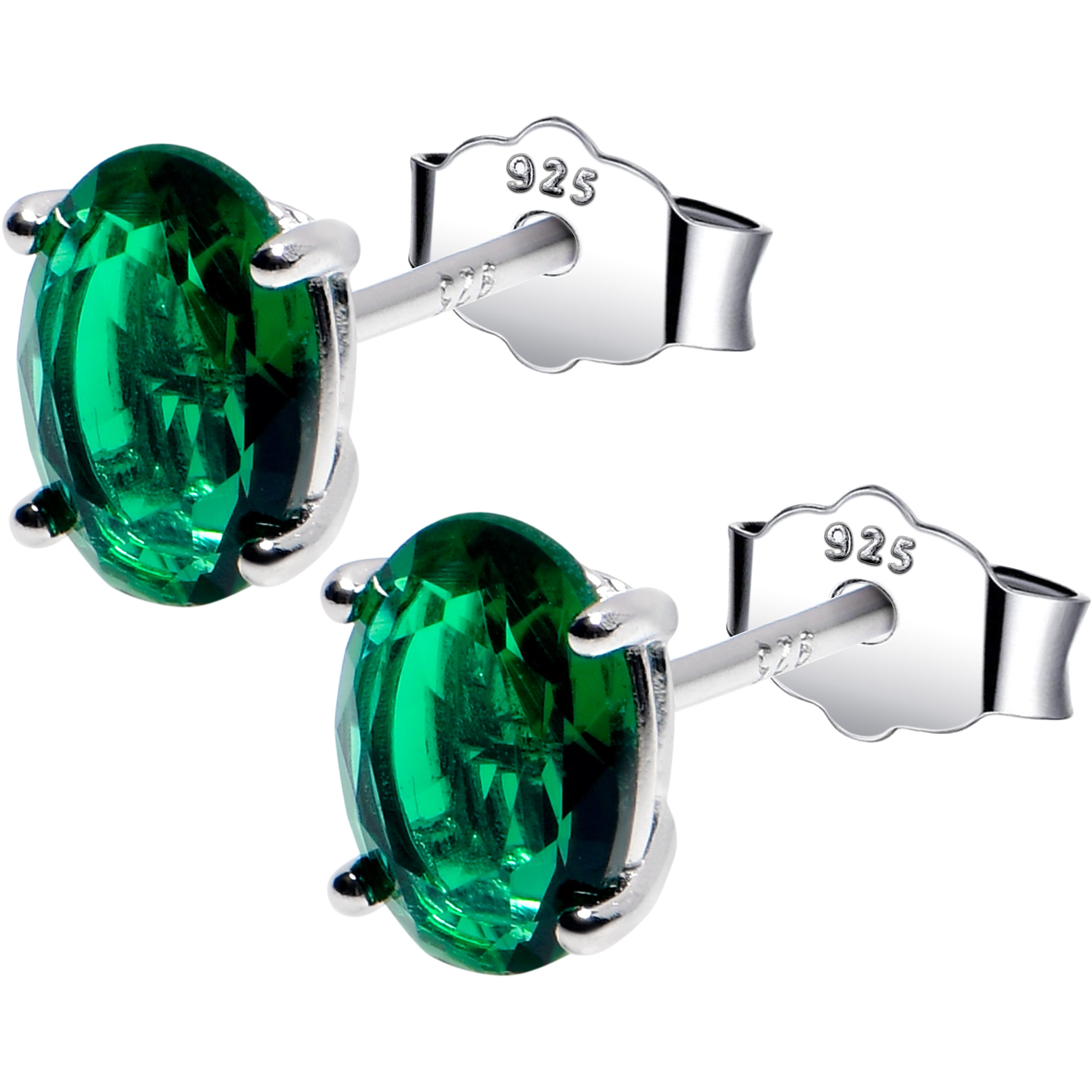 5mm CZ Oval 925 Sterling Silver May Birthstone Stud Earrings