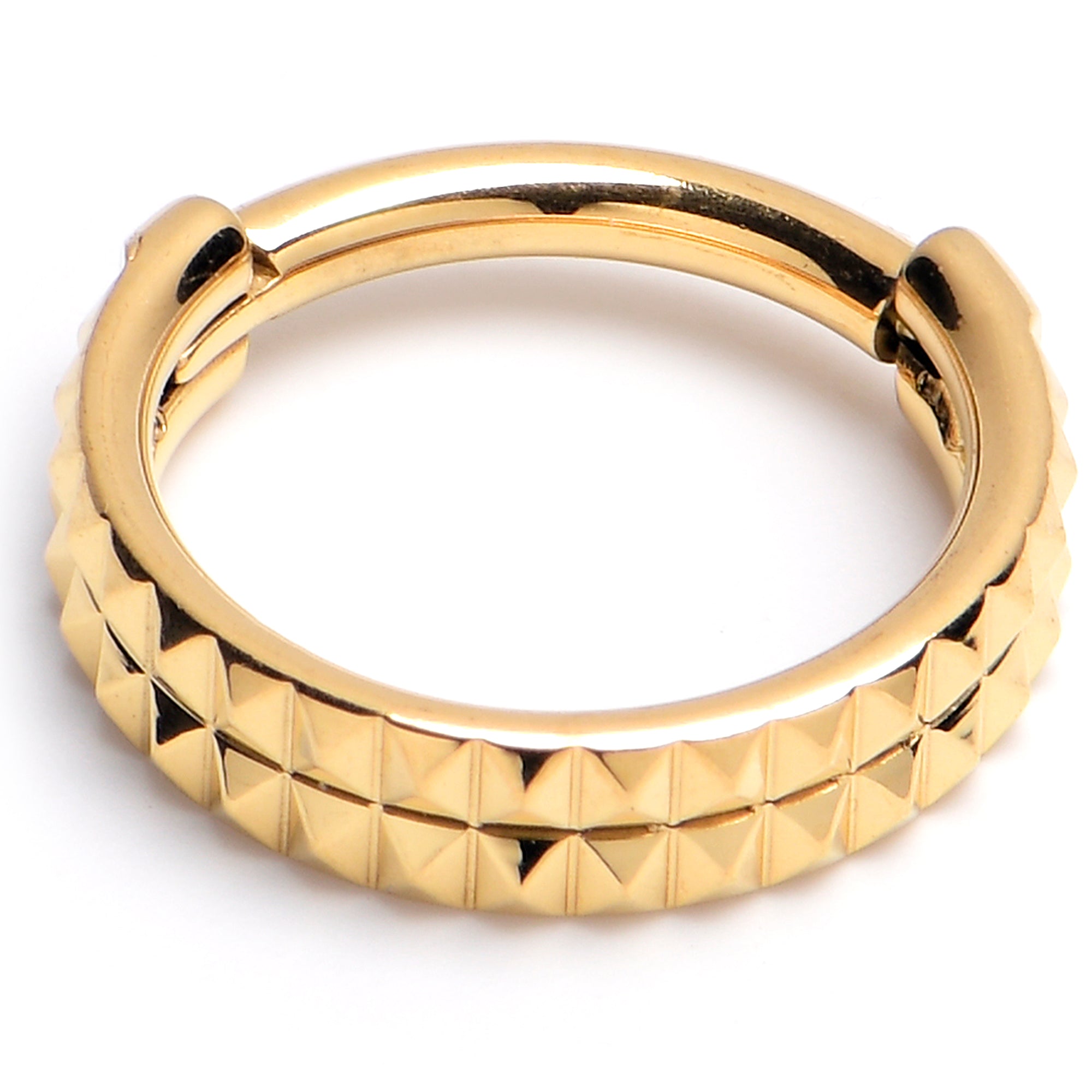 16G 5/16 Gold PVD Pyramid Cut Double Hoop 316L Surgical Steel Hinged Segment Ring