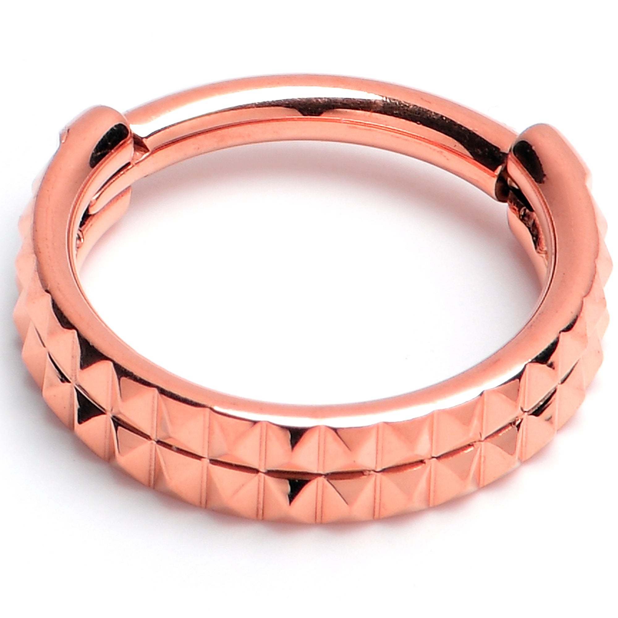 16G 5/16 Rose Gold PVD Pyramid Cut Double Hoop 316L Surgical Steel Hinged Segment Ring