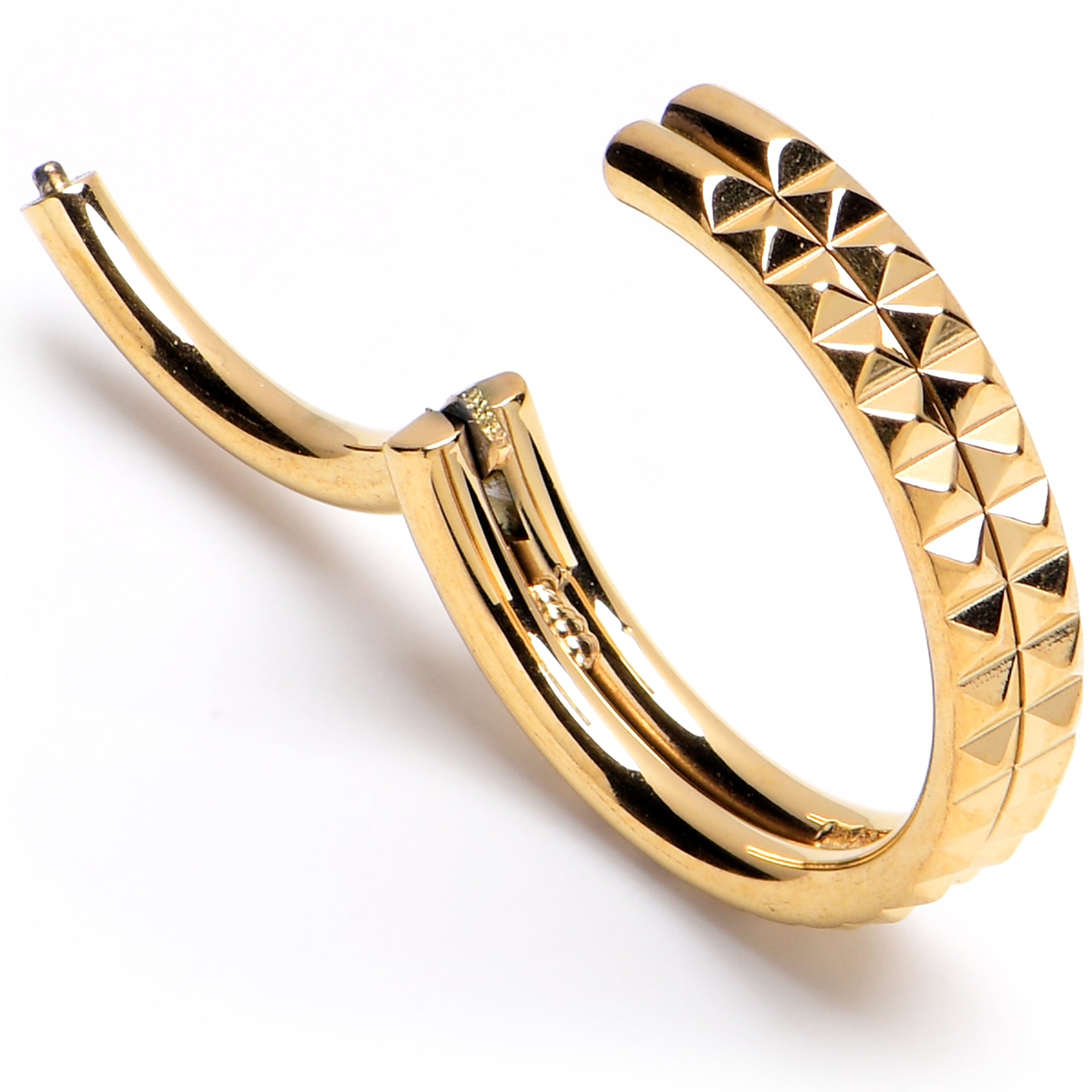 16G 3/8 Gold PVD Pyramid Cut Double Hoop 316L Surgical Steel Hinged Segment Ring