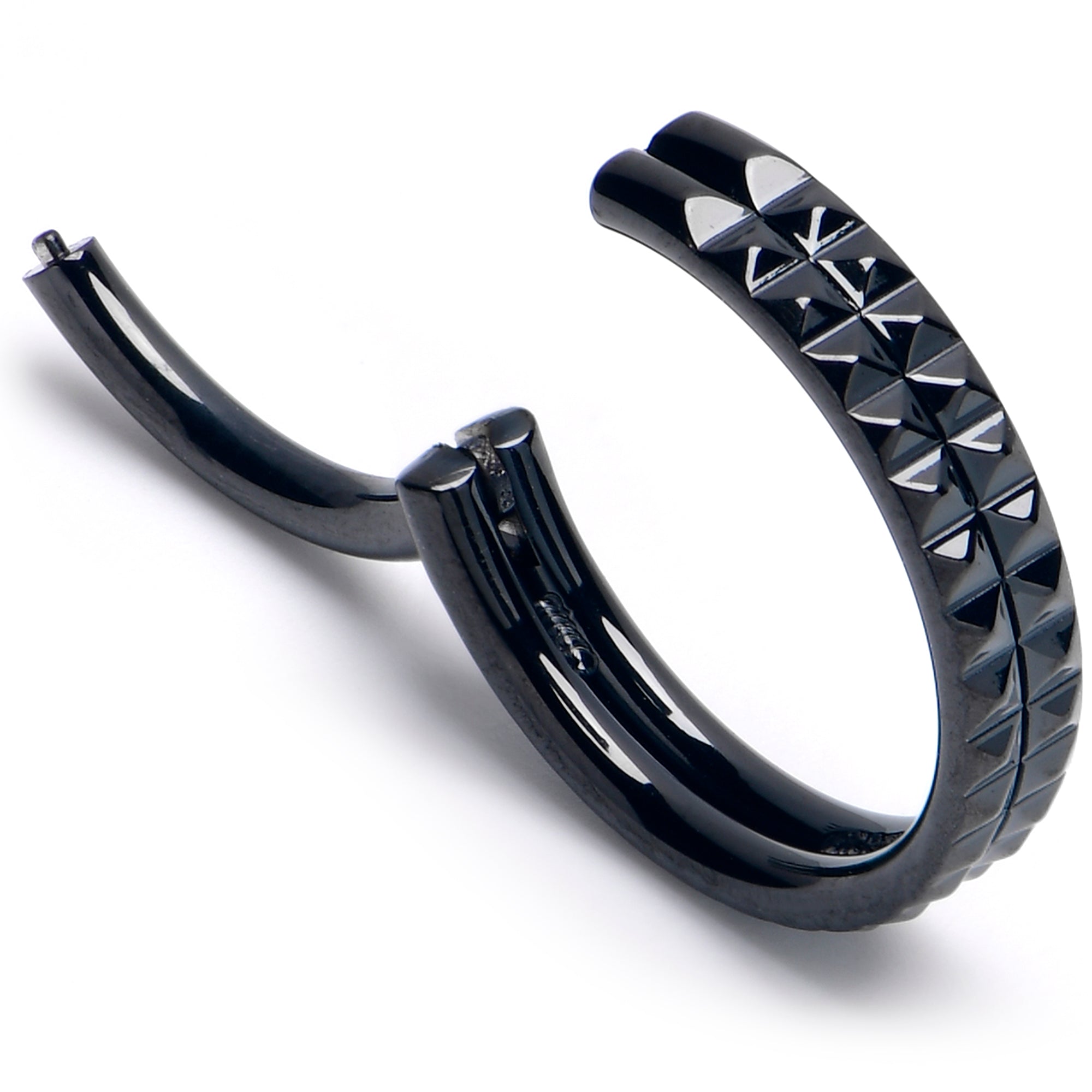 16G 3/8 BlackPVD Pyramid Cut Double Hoop 316L Surgical Steel Hinged Segment Ring