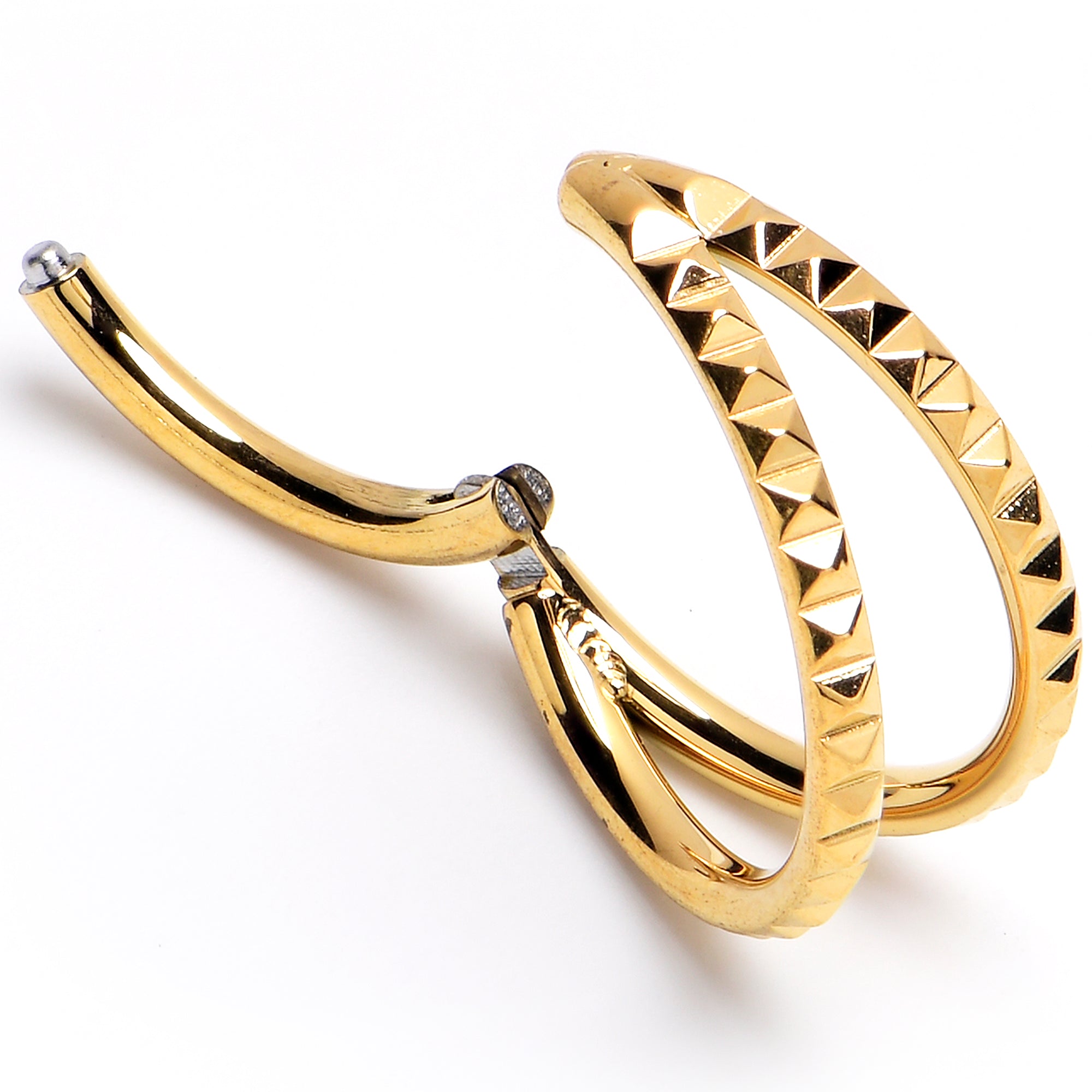 16G 3/8" Gold PVD Double Spike Precision Hinged Segment Ring