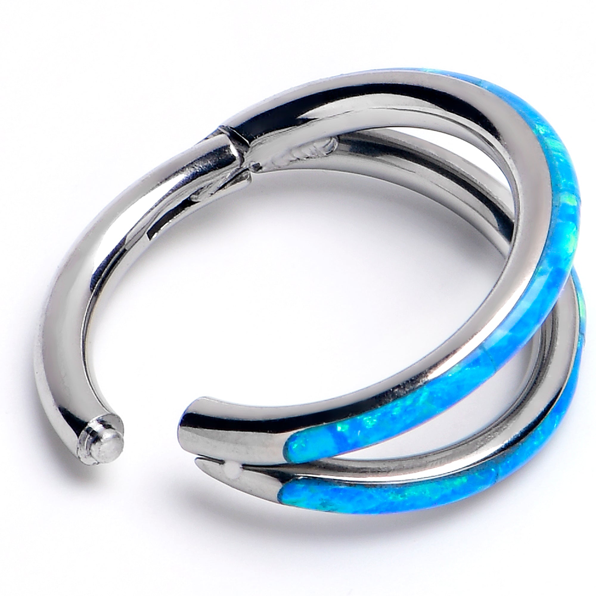 16G 5/16 Blue Synthetic Opal ASTM F-136 Implant Grade Titanium Double Hinged Segment Ring