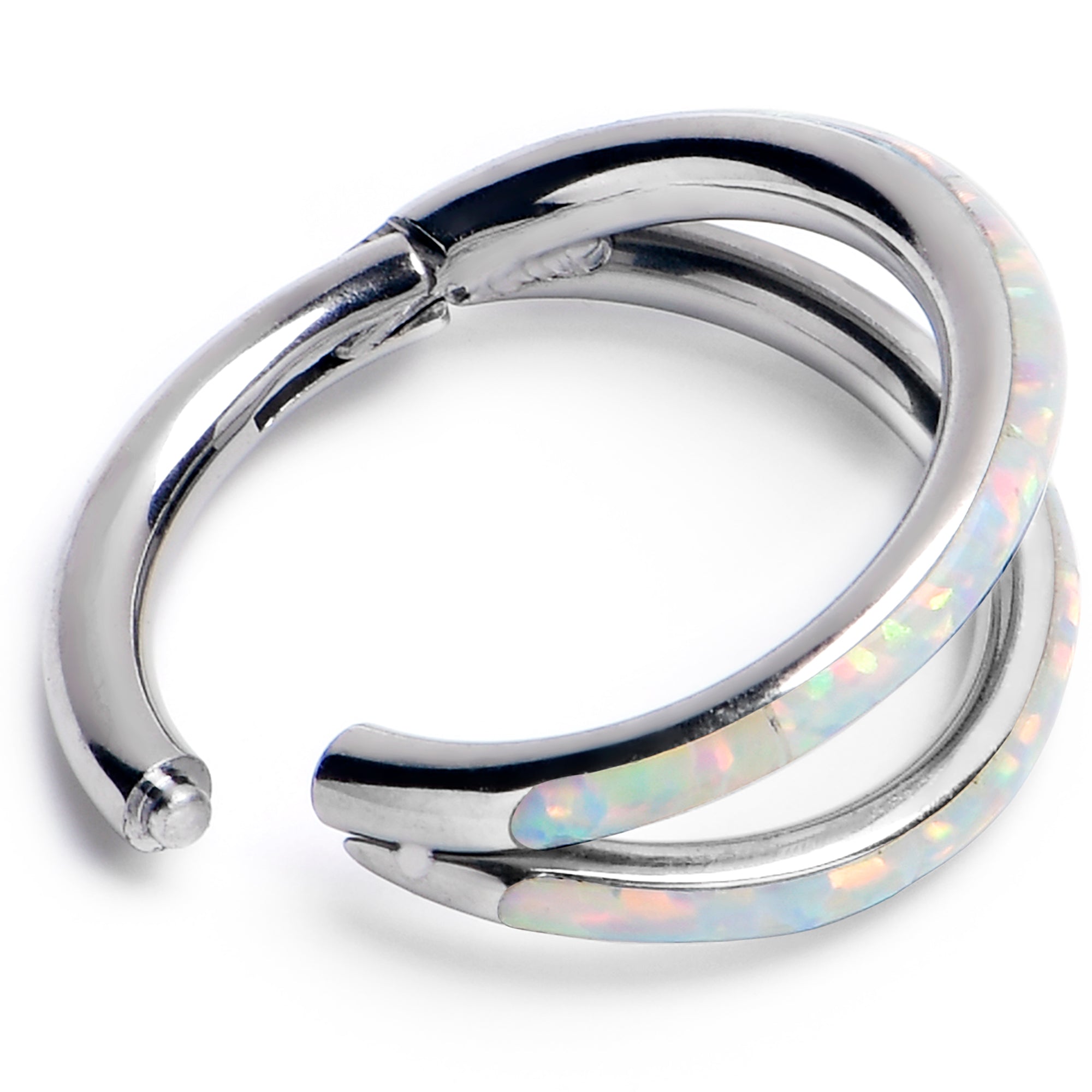 16G 5/16 White Synthetic Opal ASTM F-136 Implant Grade Titanium Double Hinged Segment Ring