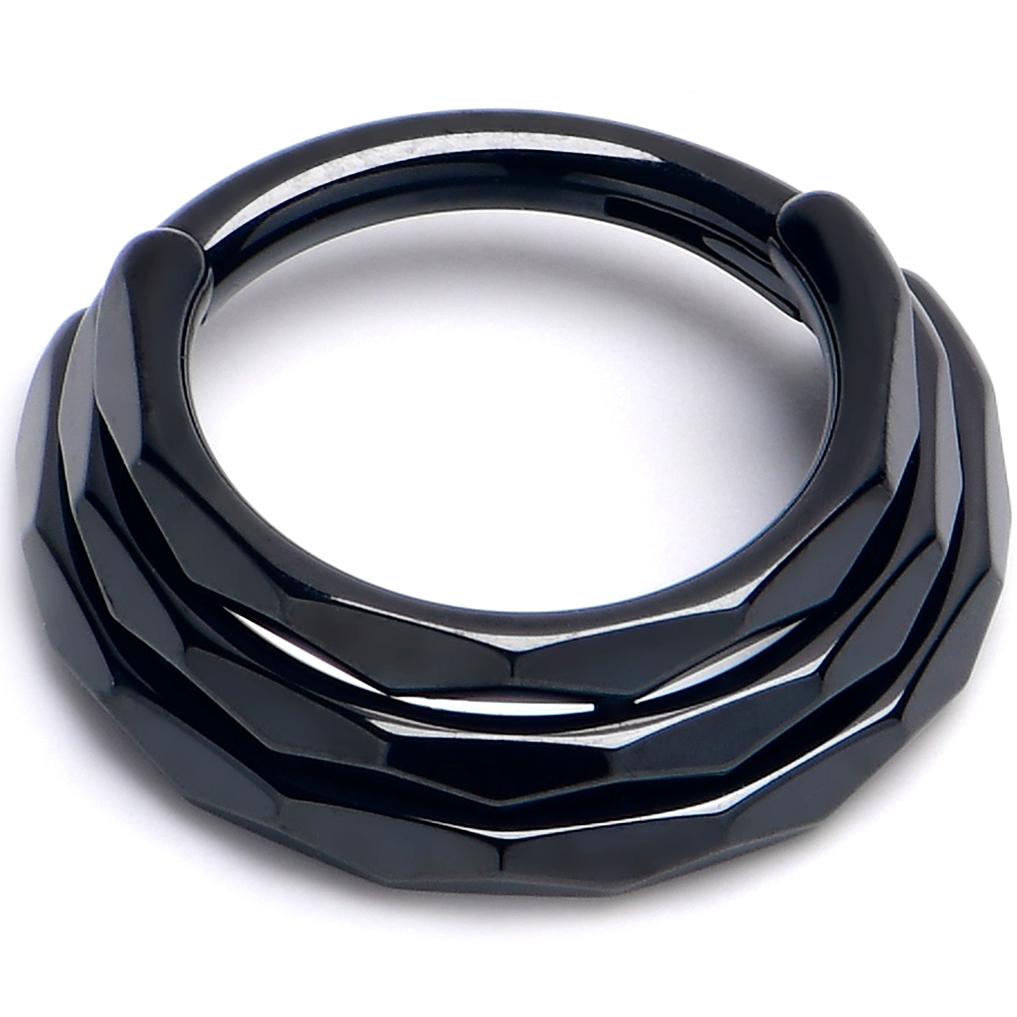 16G 5/16 Black PVD Faceted Triple Stack Hoop Titanium Hinged Segment Ring