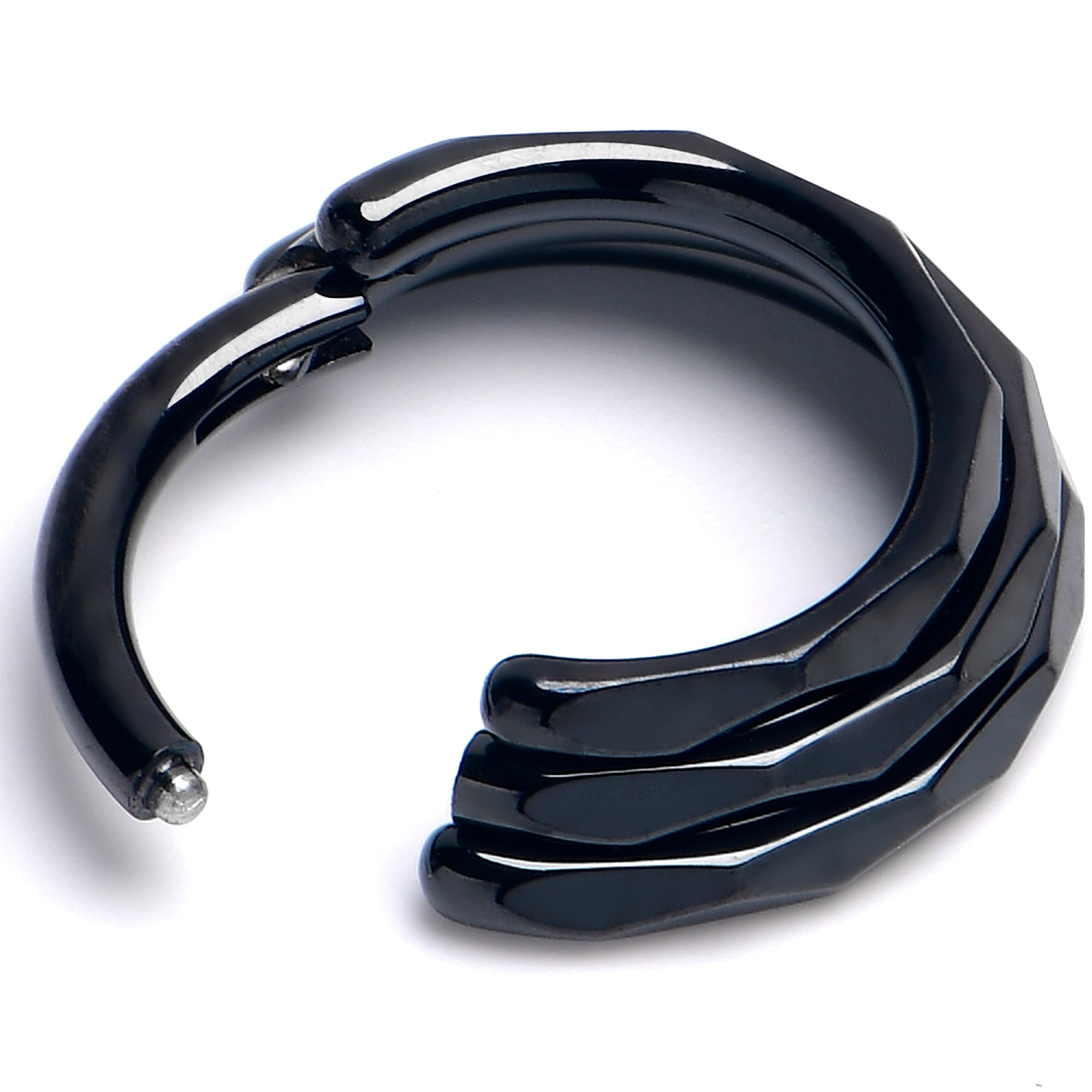 16G 5/16 Black PVD Faceted Triple Stack Hoop Titanium Hinged Segment Ring