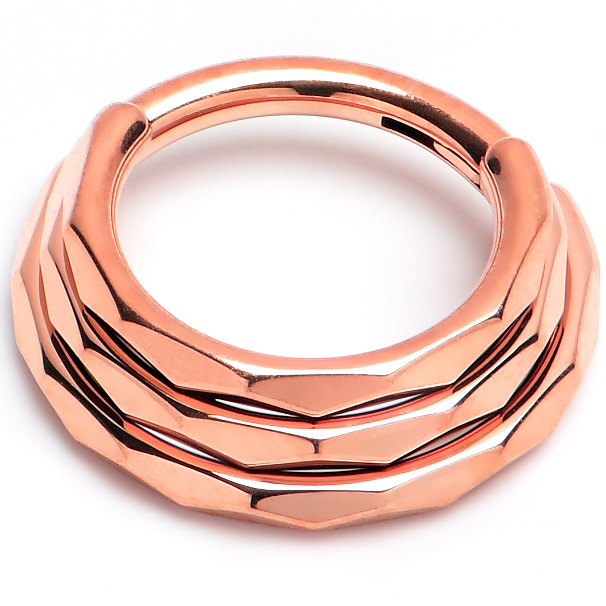 16G 5/16 Rose Gold PVD Faceted Triple Stack Hoop Titanium Hinged Segment Ring