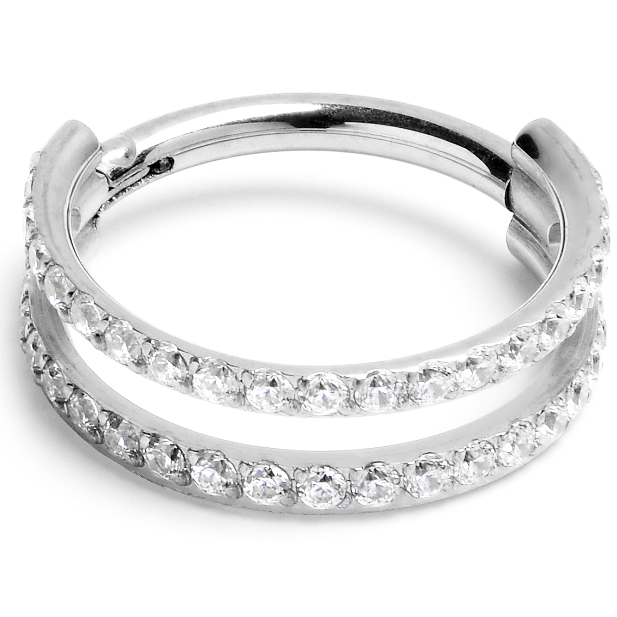 16G 3/8 Cubic Zirconia ASTM F-136 Implant Grade Titanium Double Hinged Segment Ring